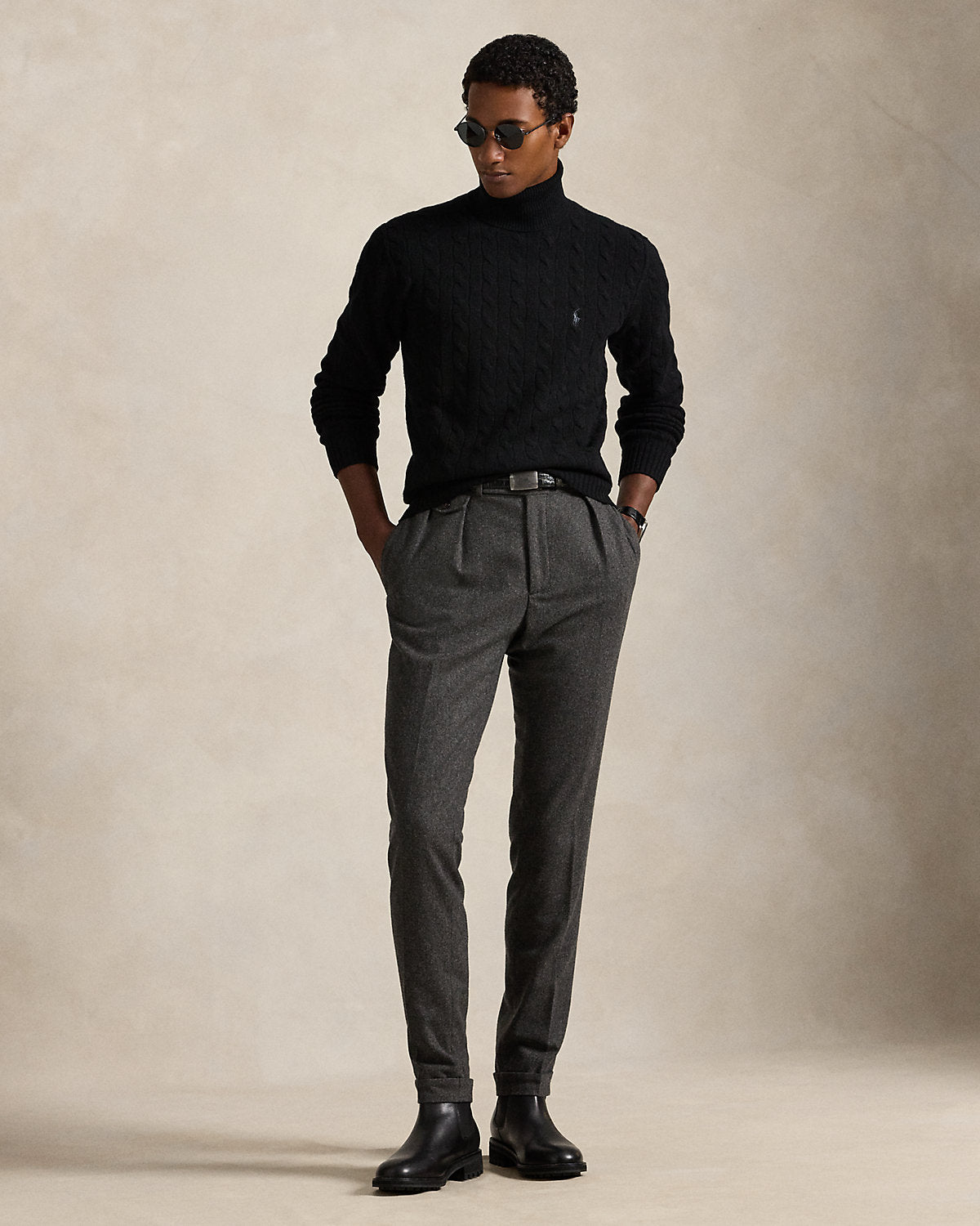 Cable Wool-Cashmere Turtleneck Sweater