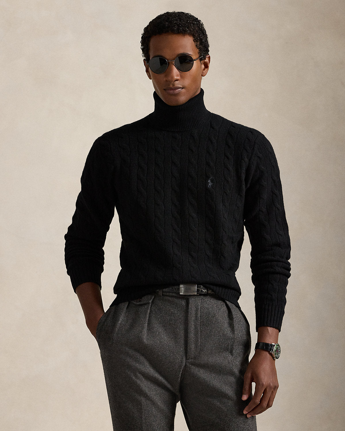 Cable Wool-Cashmere Turtleneck Sweater