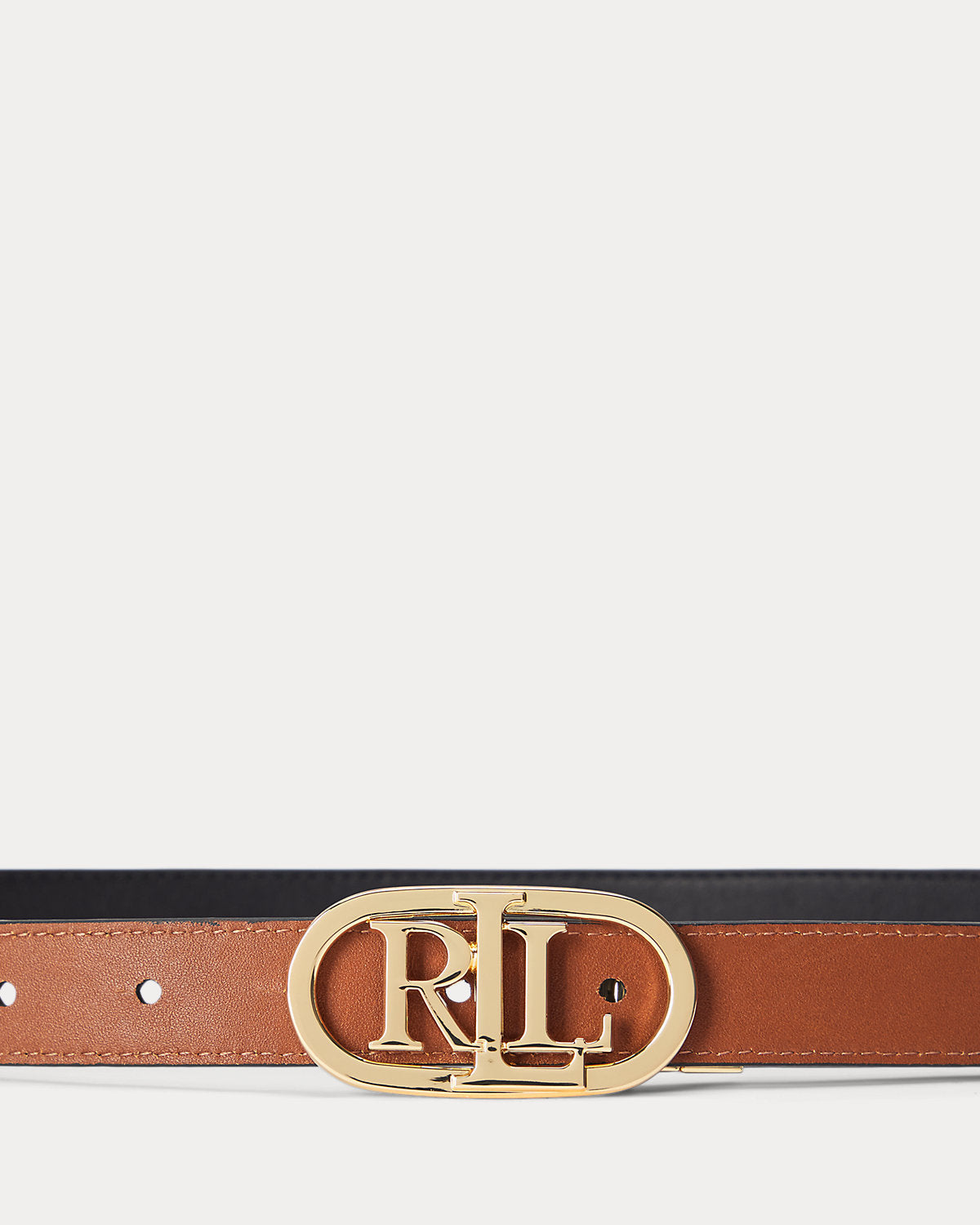 Oval-Logo Reversible Leather Skinny Belt