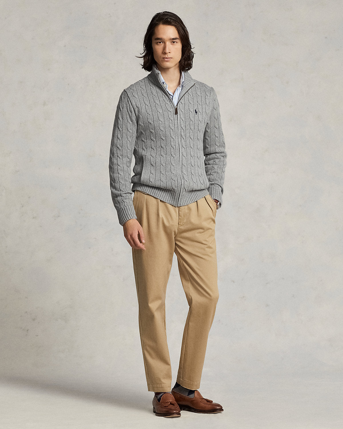 Cable-Knit Cotton Full-Zip Sweater