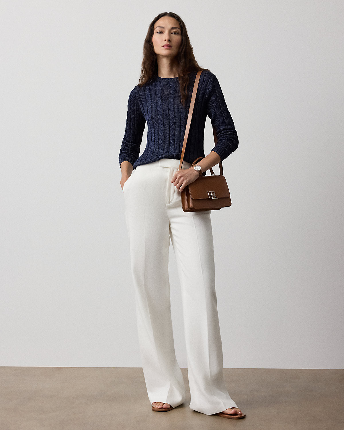 Cable-Knit Silk Crewneck Sweater