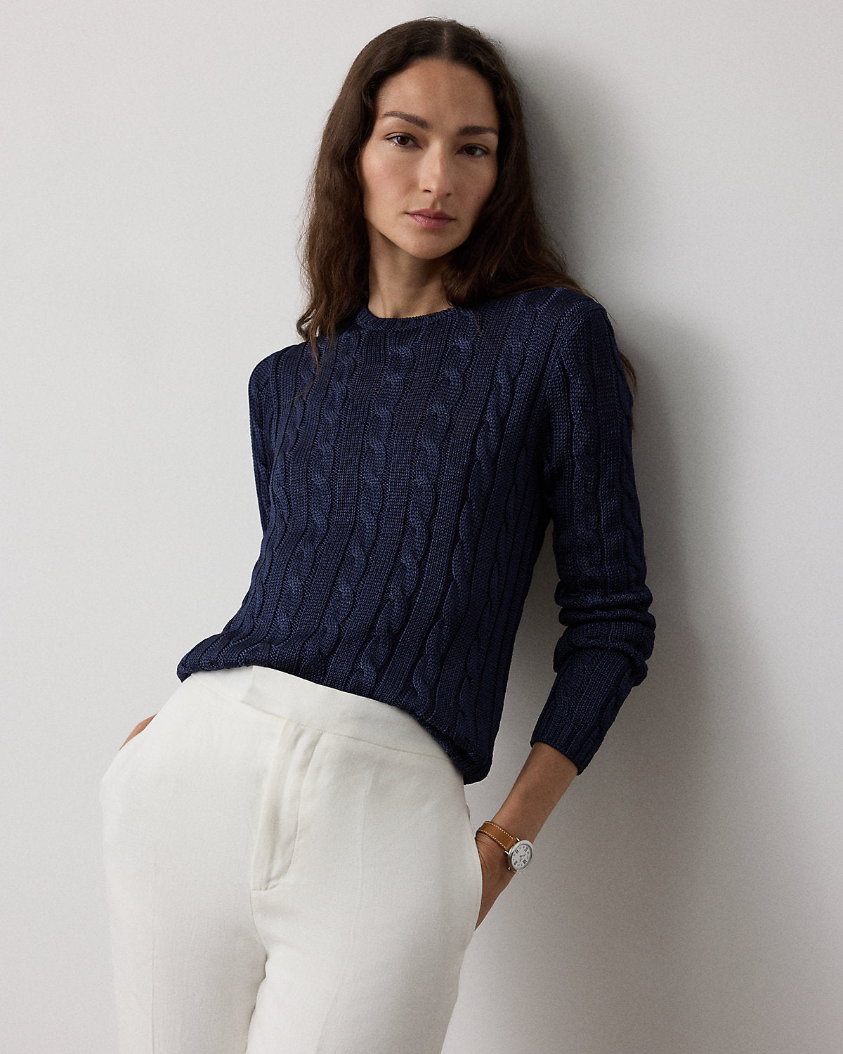 Cable-Knit Silk Crewneck Sweater