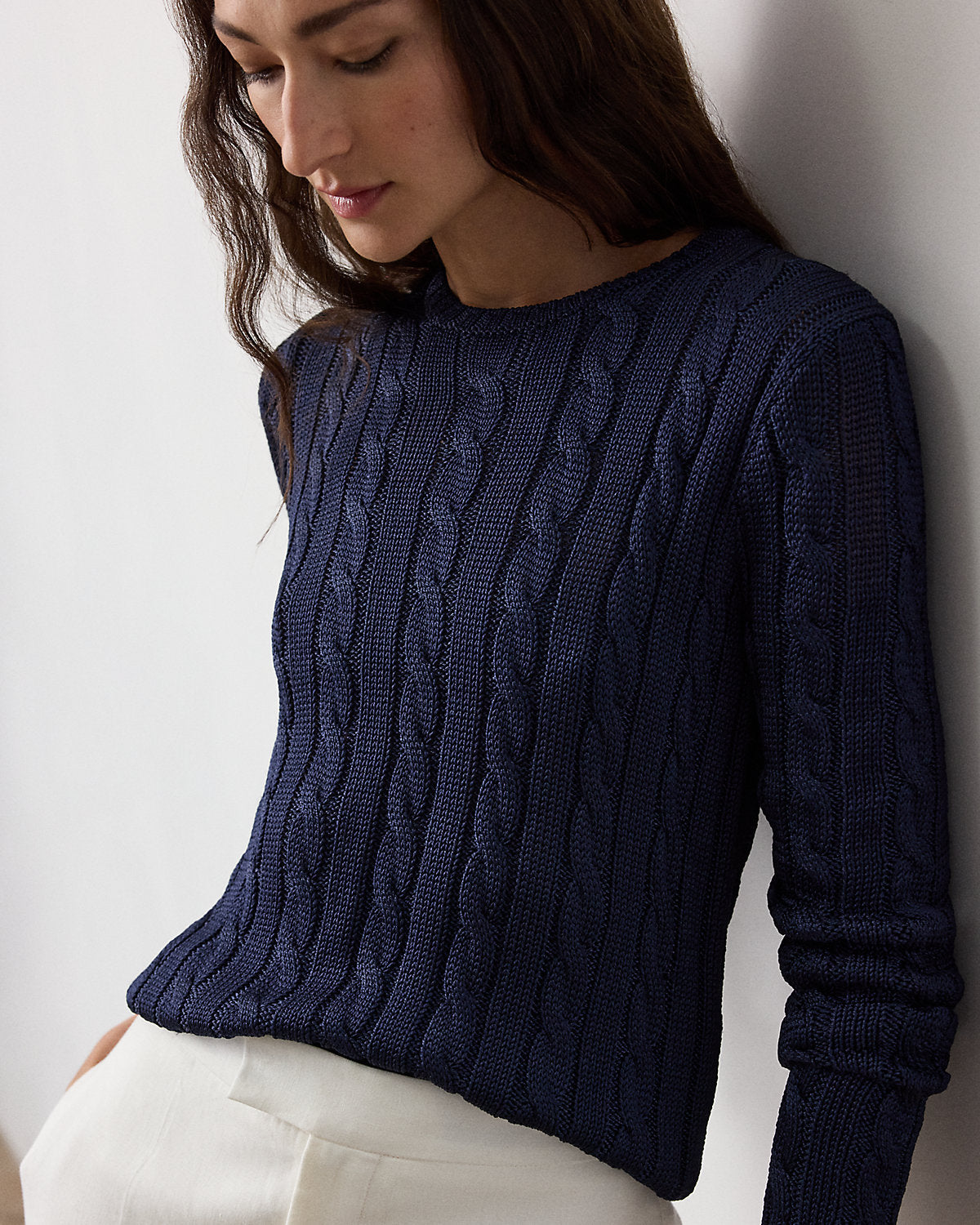 Cable-Knit Silk Crewneck Sweater