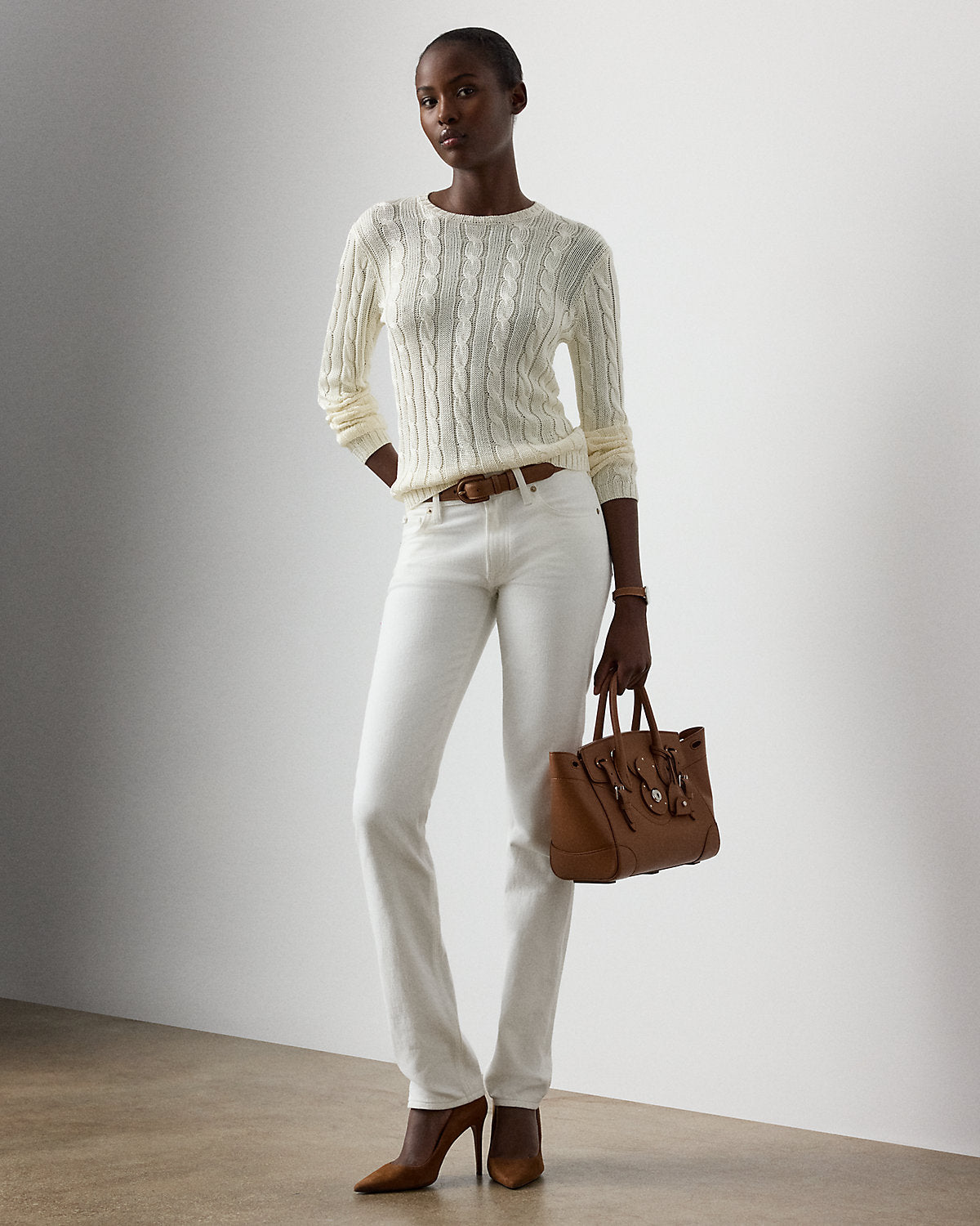 Cable-Knit Silk Crewneck Sweater