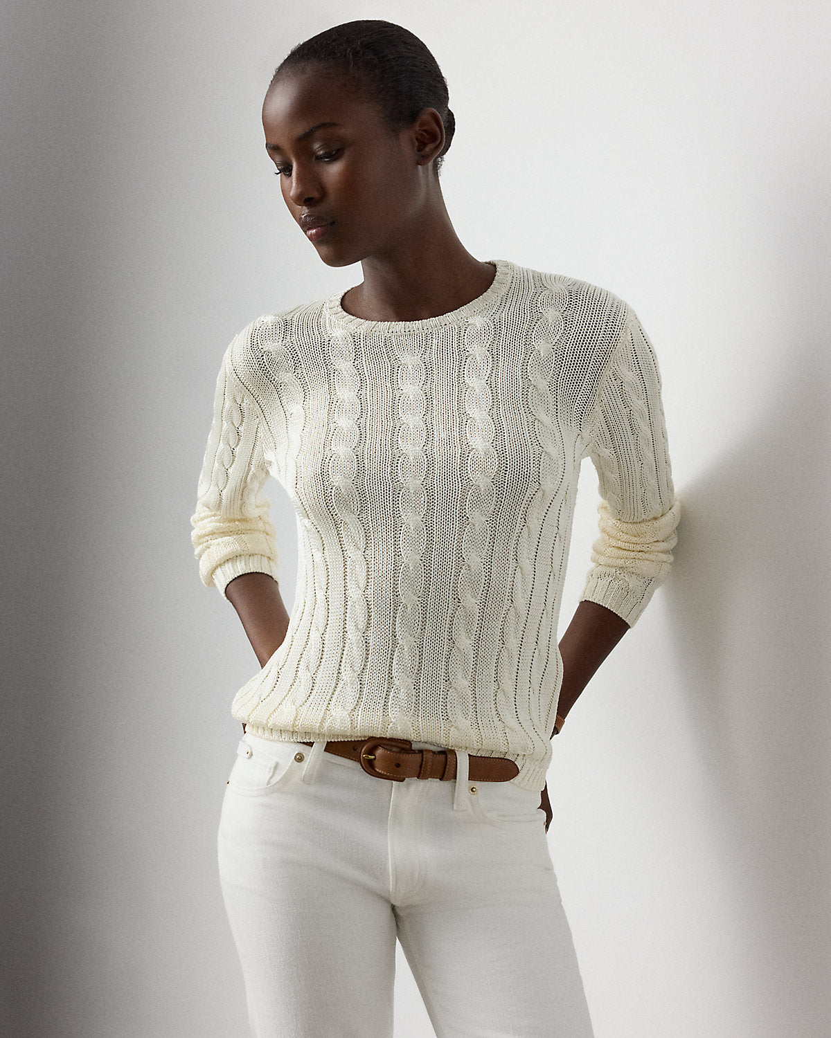 Cable-Knit Silk Crewneck Sweater