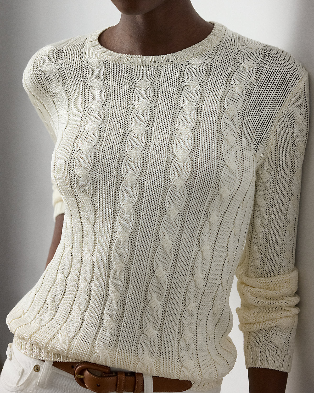 Cable-Knit Silk Crewneck Sweater