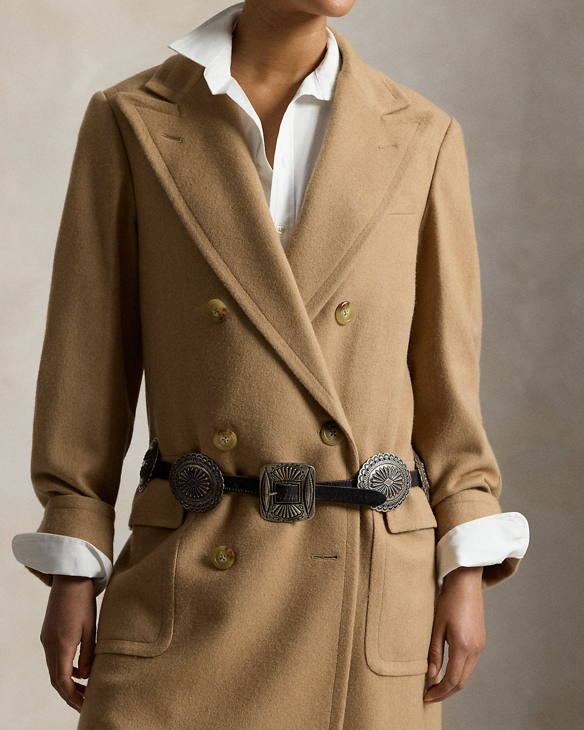 Metal-Accent Leather Belt