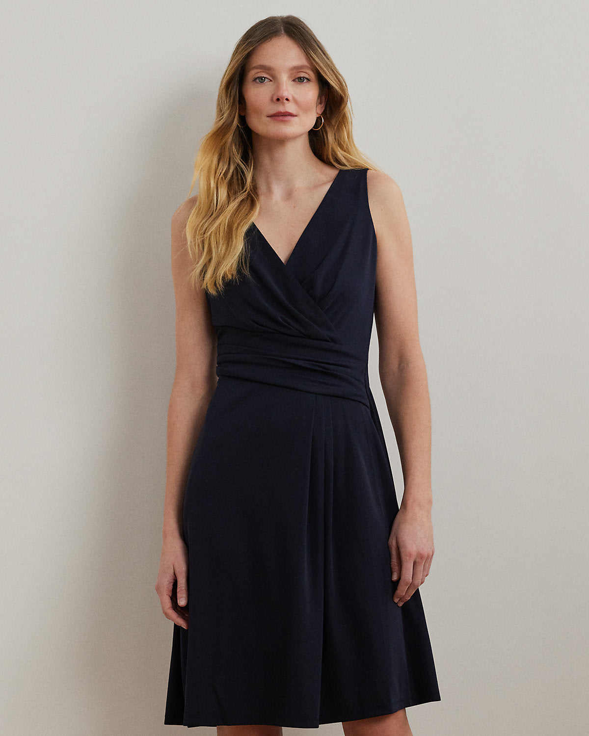 Surplice Jersey Sleeveless Dress
