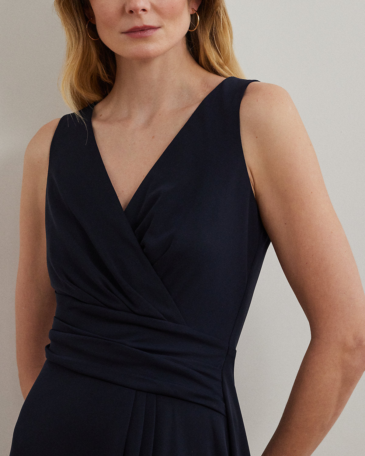 Surplice Jersey Sleeveless Dress
