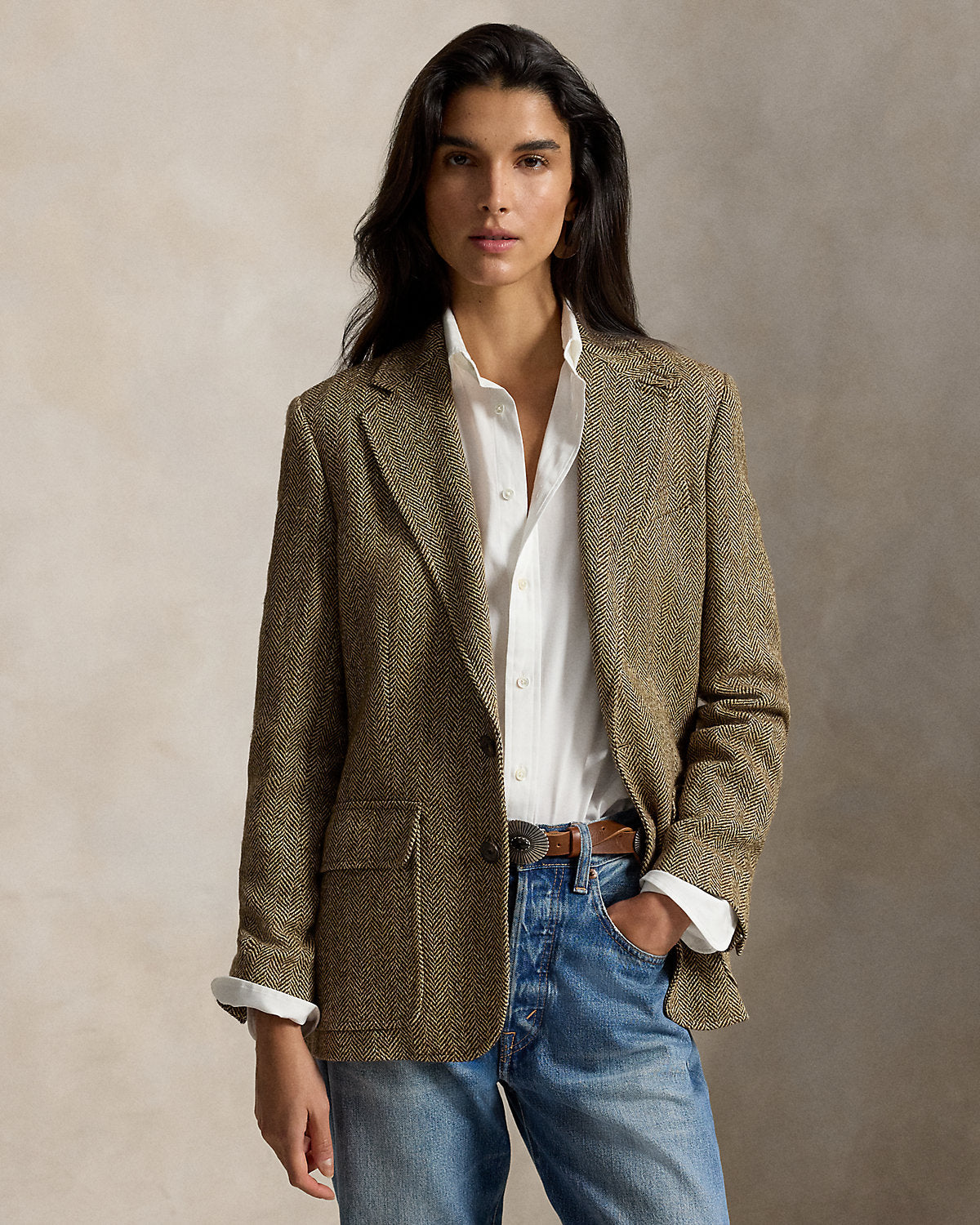 Single-Breasted Herringbone Blazer