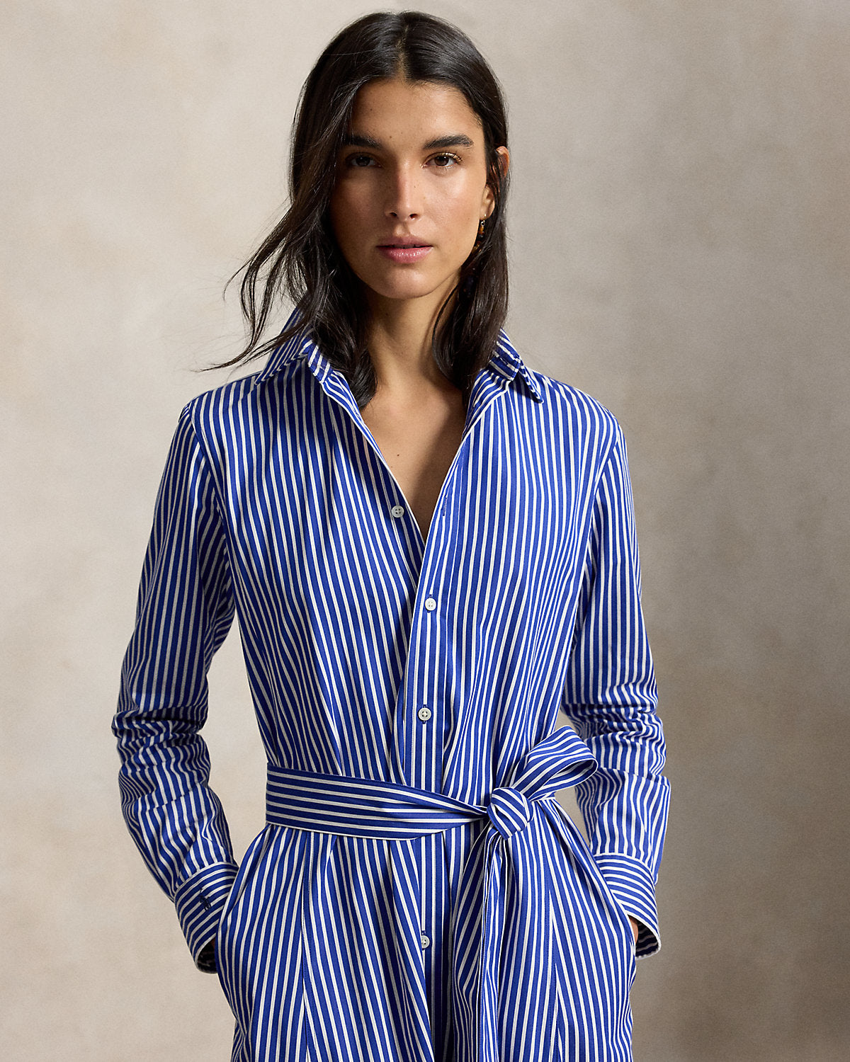 Belted Striped Cotton Shirtdress