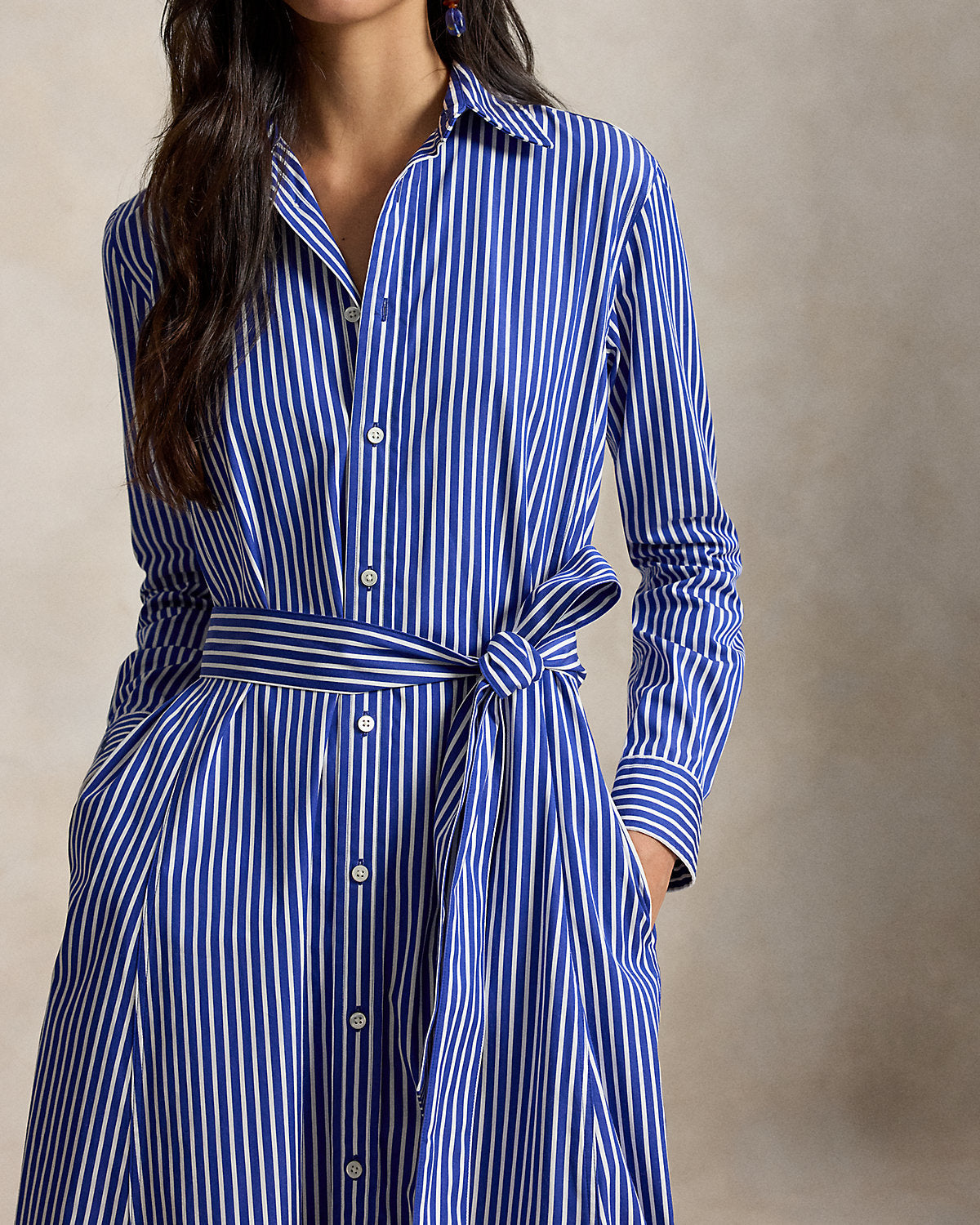 Belted Striped Cotton Shirtdress