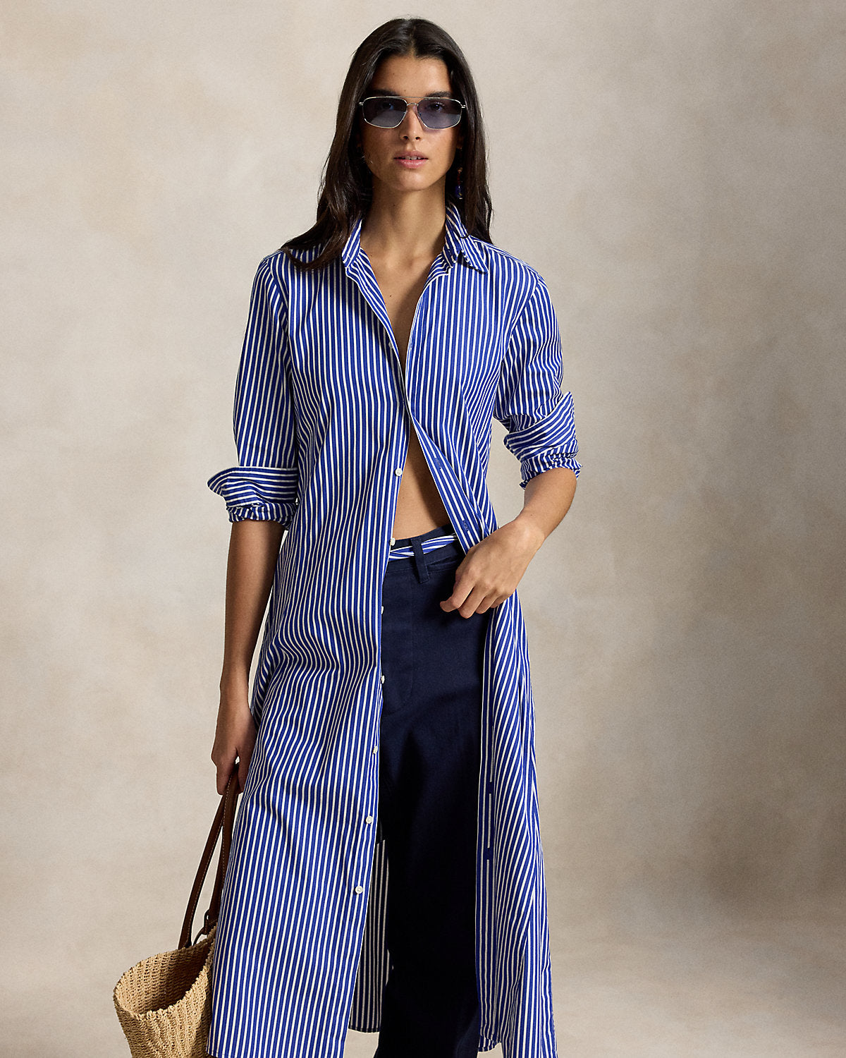 Belted Striped Cotton Shirtdress