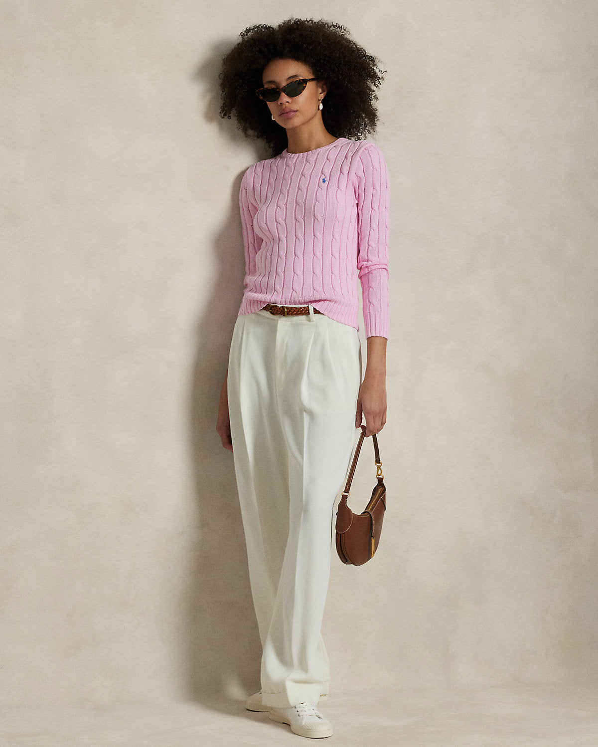 Cable-Knit Cotton Crewneck Sweater