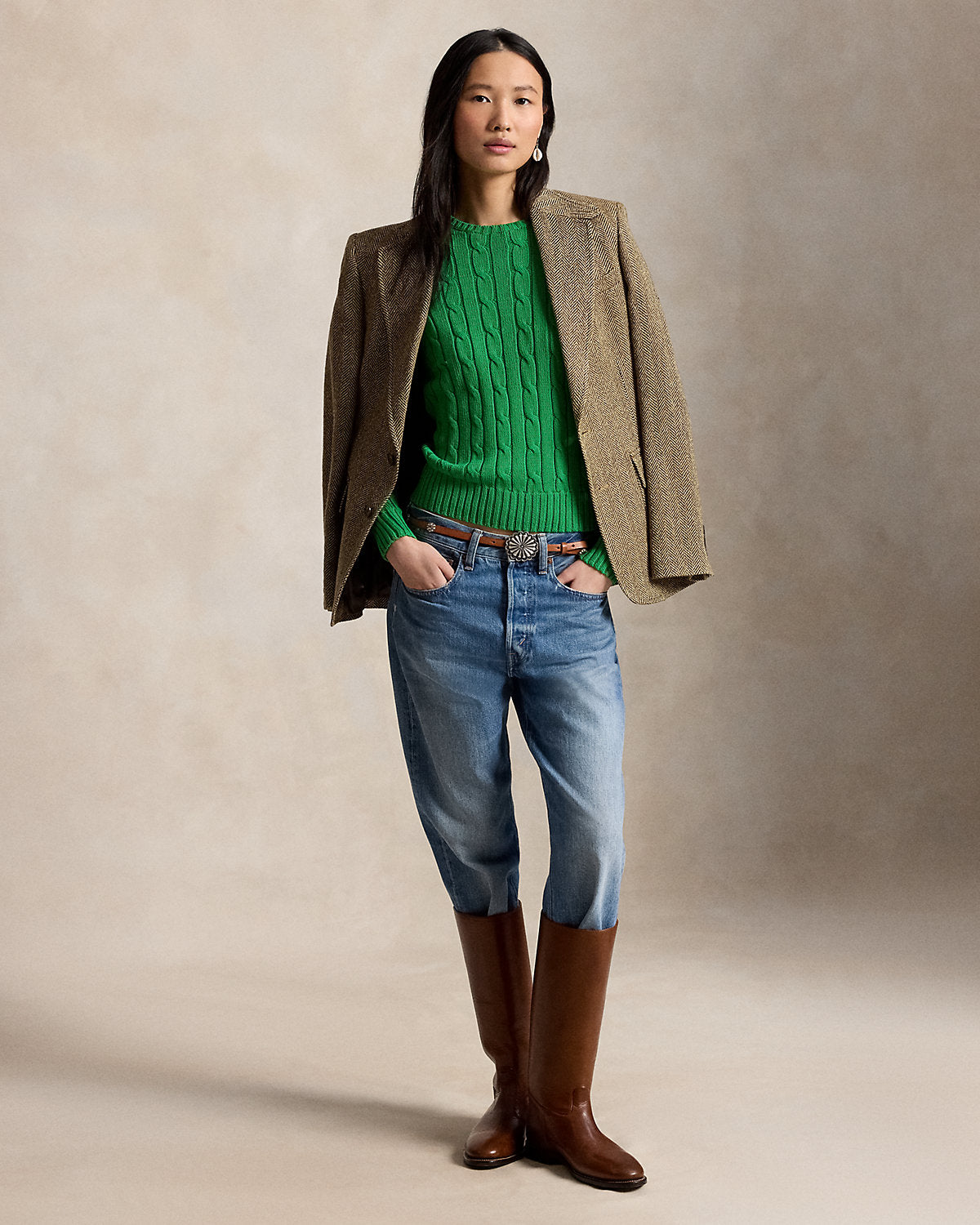 Cable-Knit Cotton Crewneck Sweater