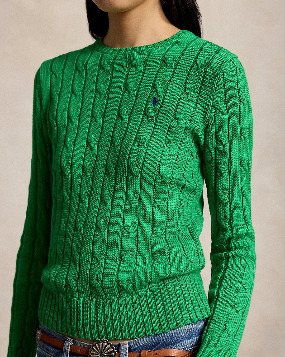 Cable-Knit Cotton Crewneck Sweater