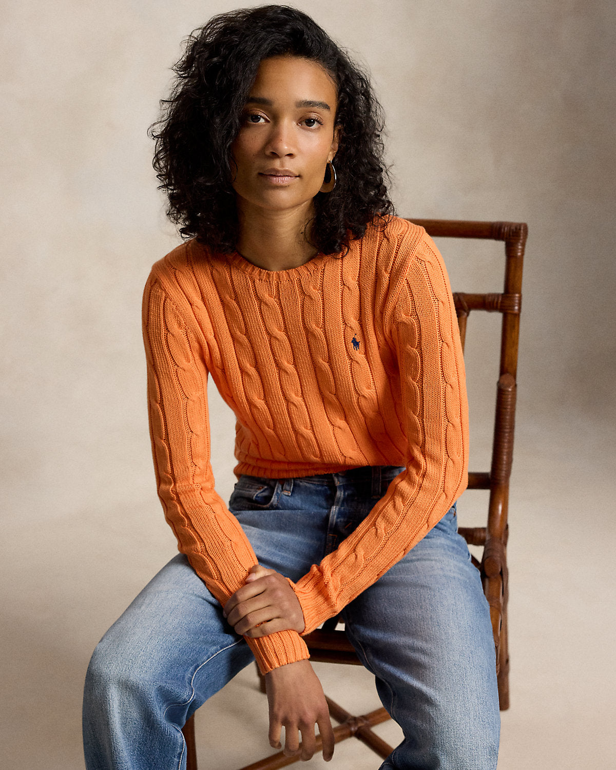 Cable-Knit Cotton Crewneck Sweater