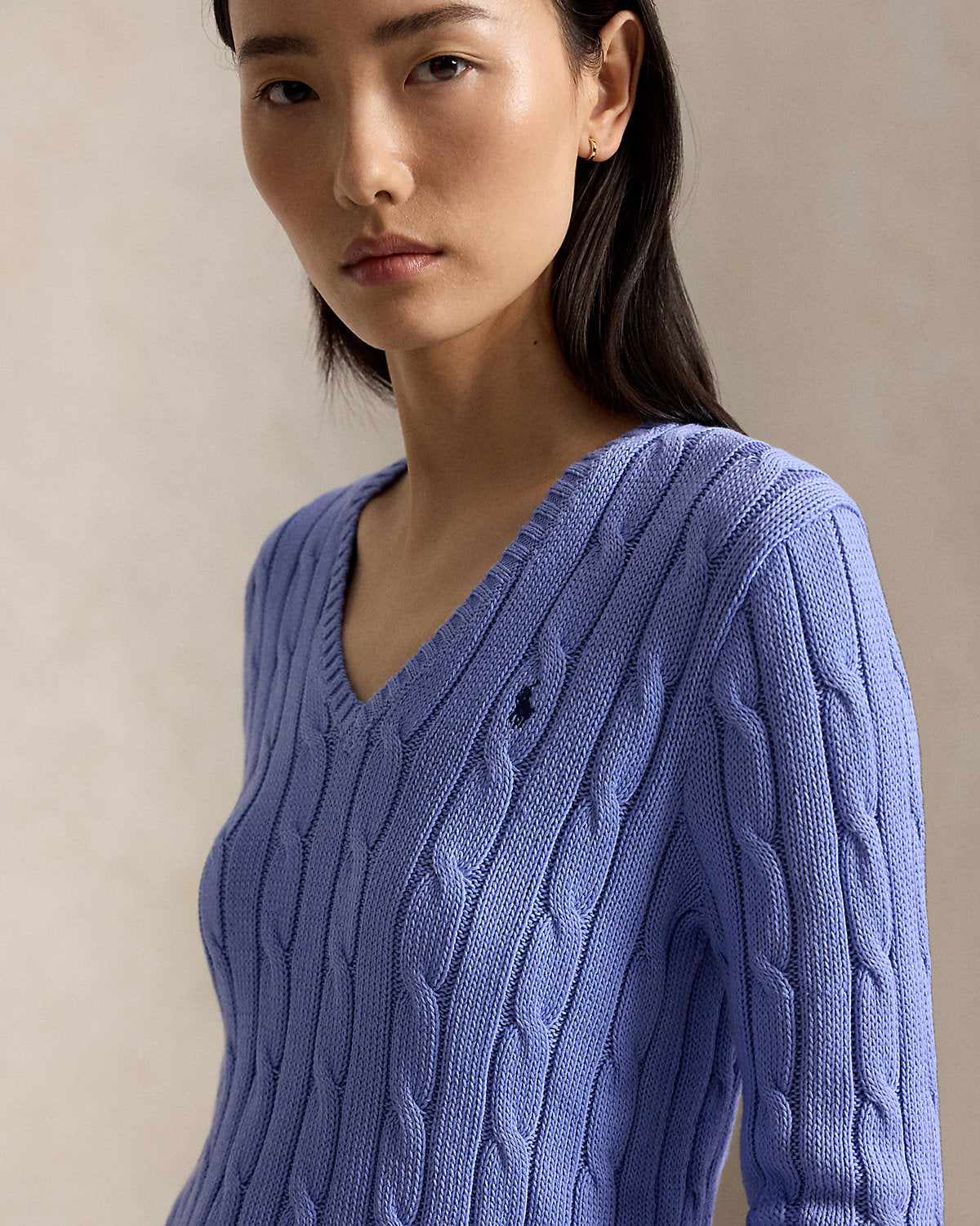 Cable-Knit Cotton V-Neck Sweater