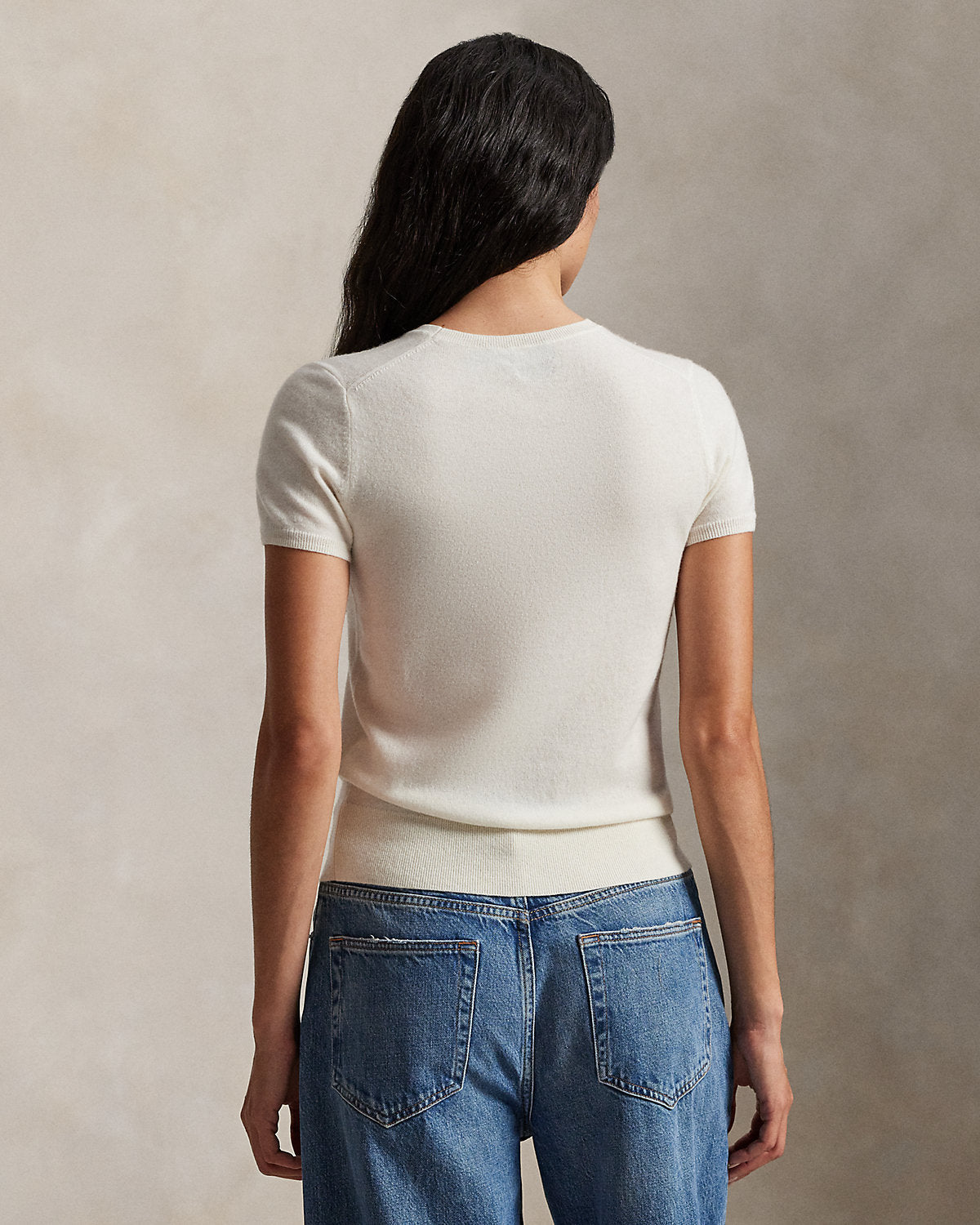 Cashmere Short-Sleeve Crewneck Sweater