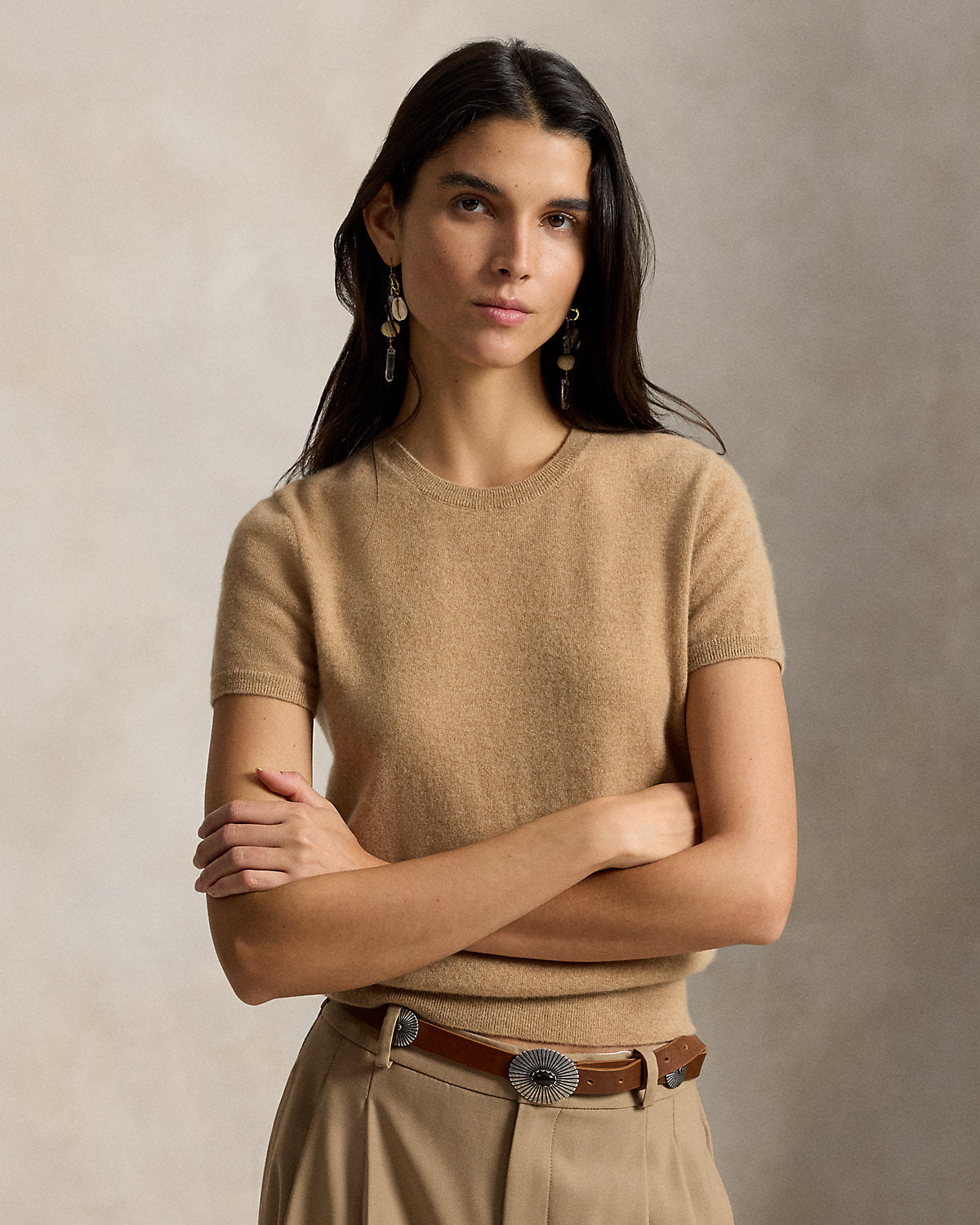 Cashmere Short-Sleeve Crewneck Sweater