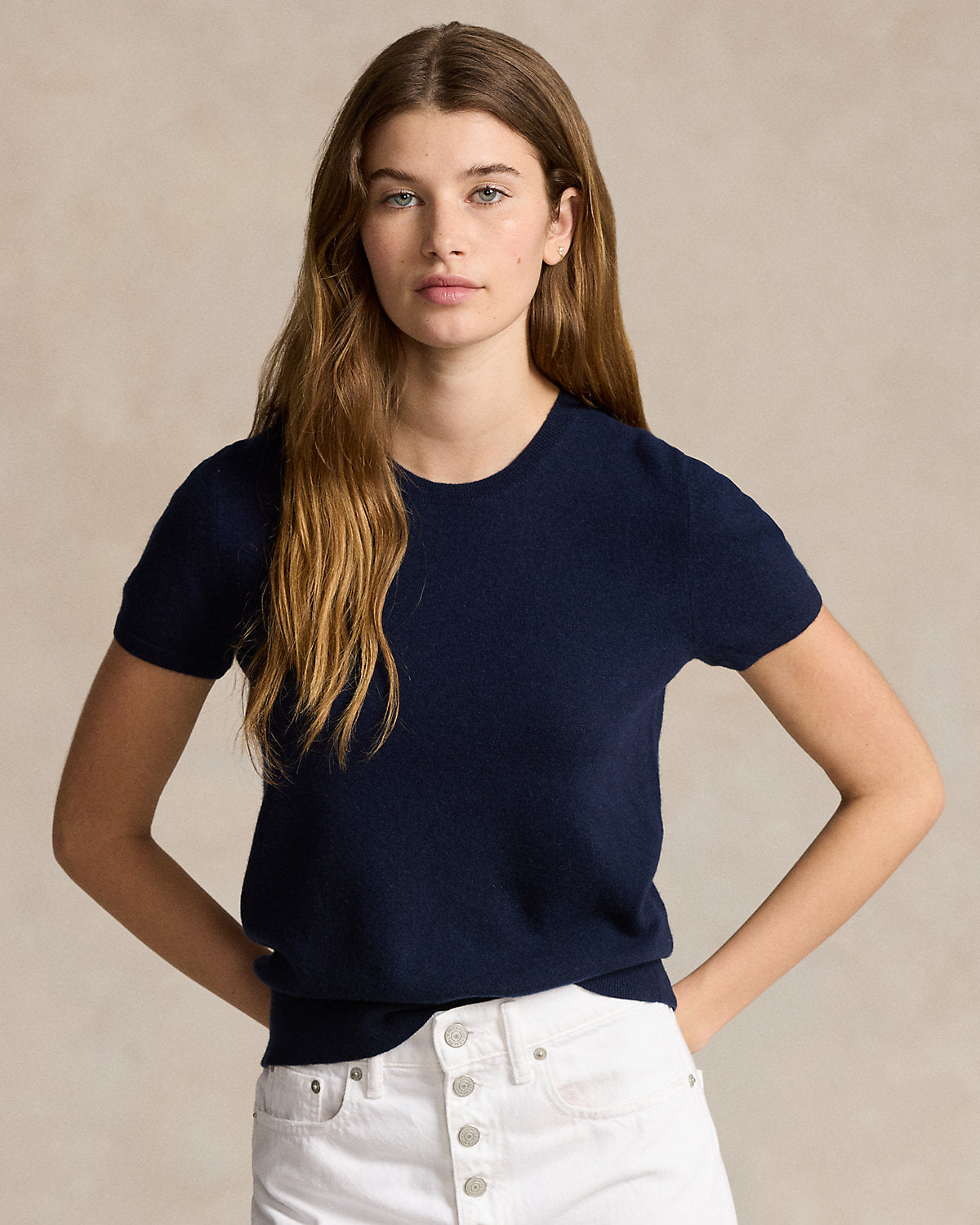 Cashmere Short-Sleeve Crewneck Sweater