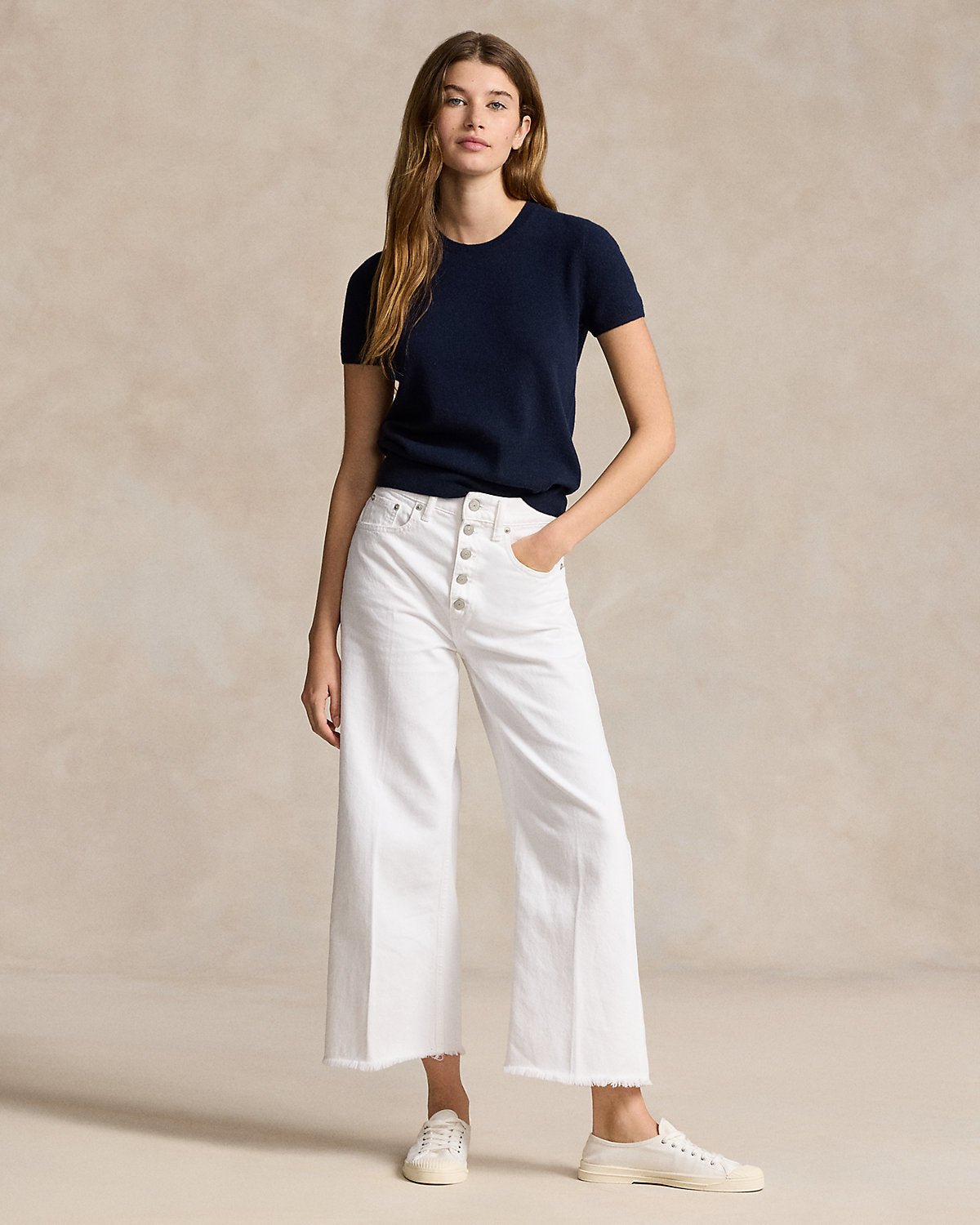 Cashmere Short-Sleeve Crewneck Sweater