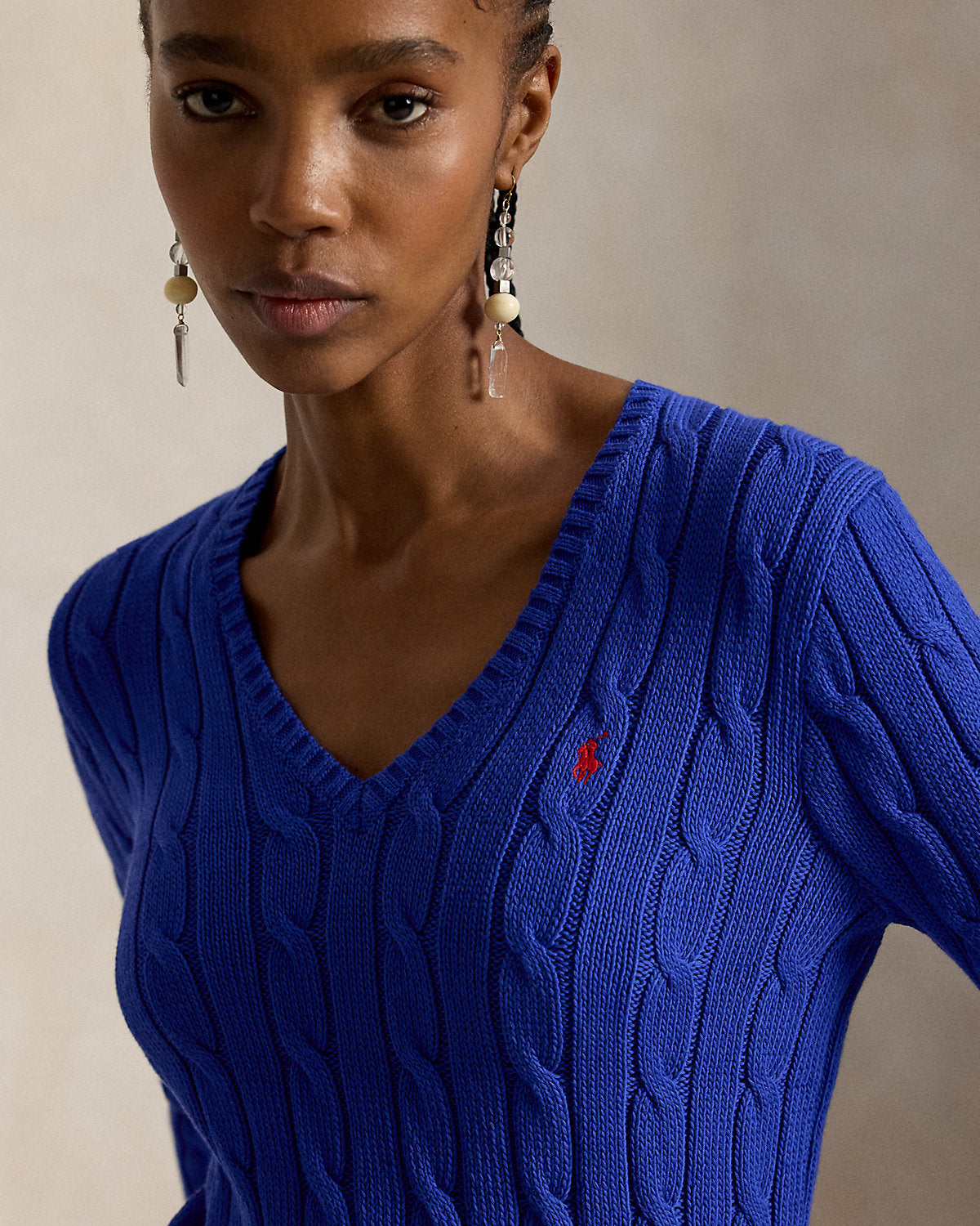 Cable-Knit Cotton V-Neck Sweater