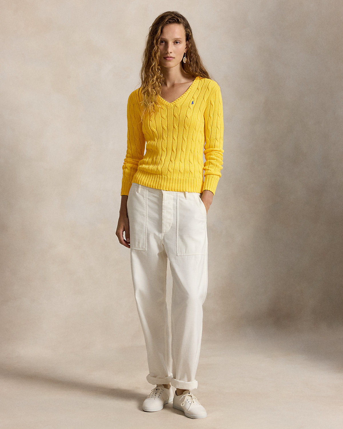 Cable-Knit Cotton V-Neck Sweater