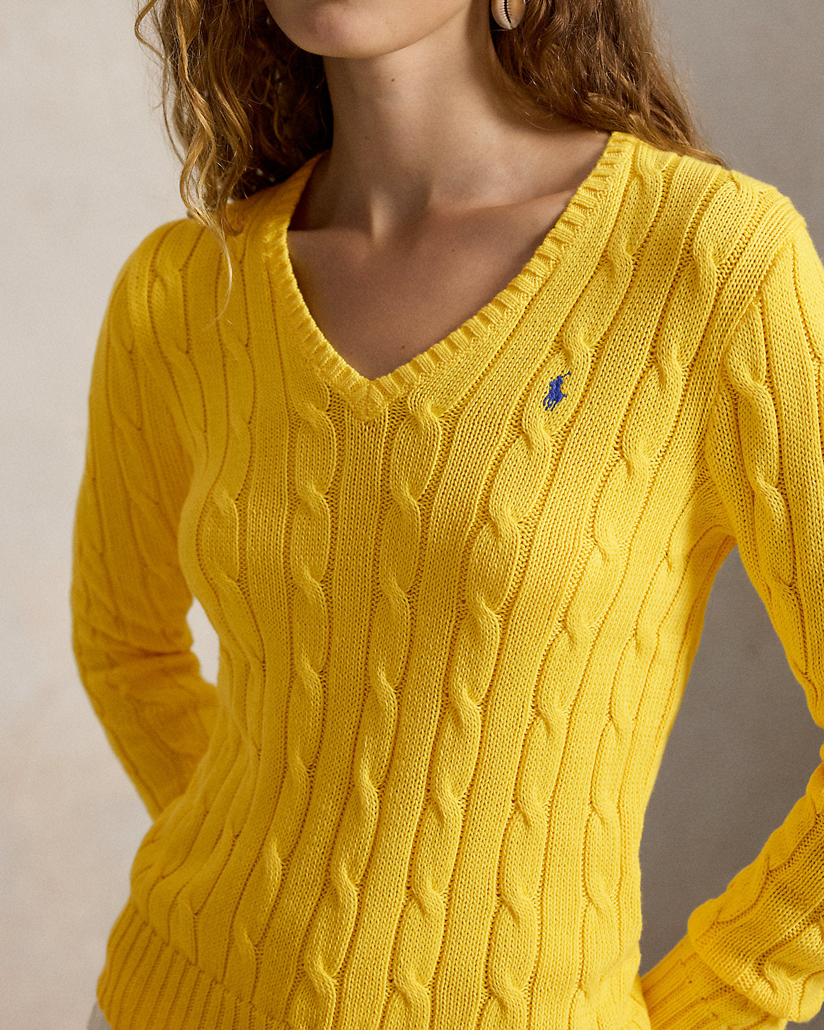 Cable-Knit Cotton V-Neck Sweater