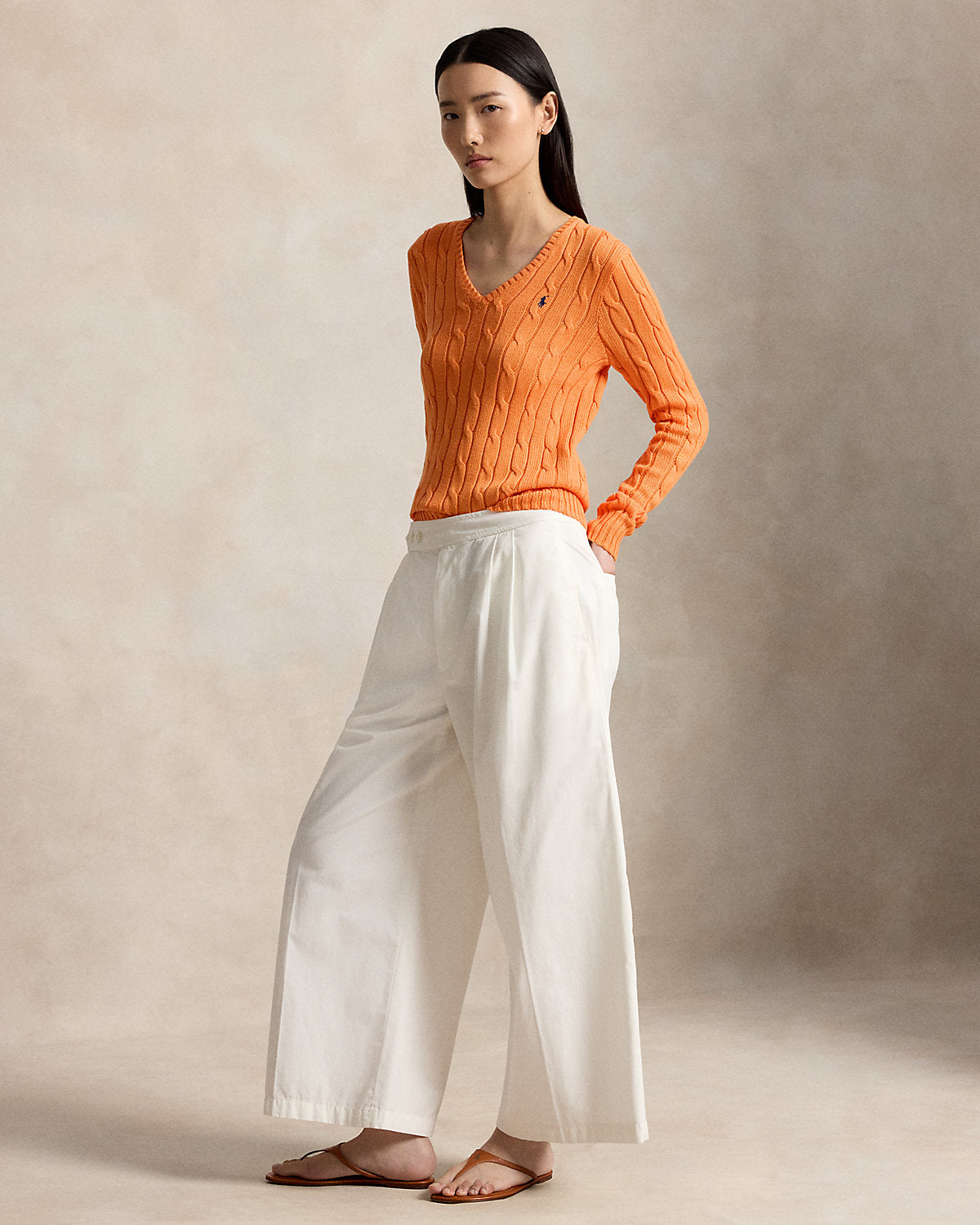 Cable-Knit Cotton V-Neck Sweater