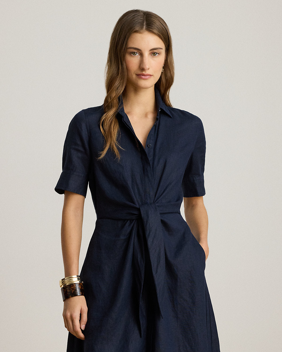 Tie-Front Linen Shirtdress