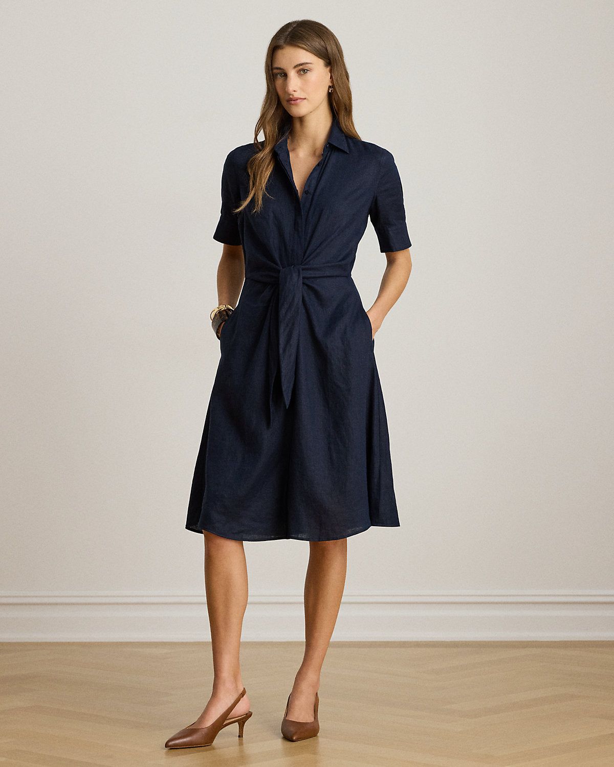 Tie-Front Linen Shirtdress
