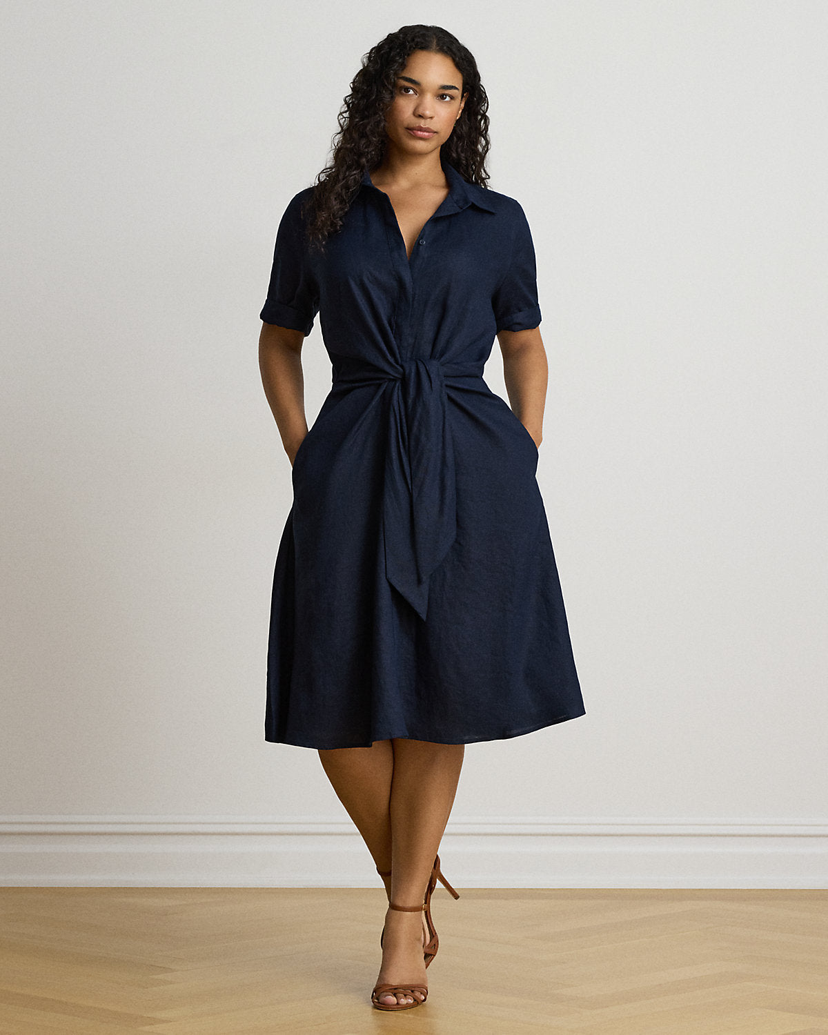 Tie-Front Linen Shirtdress