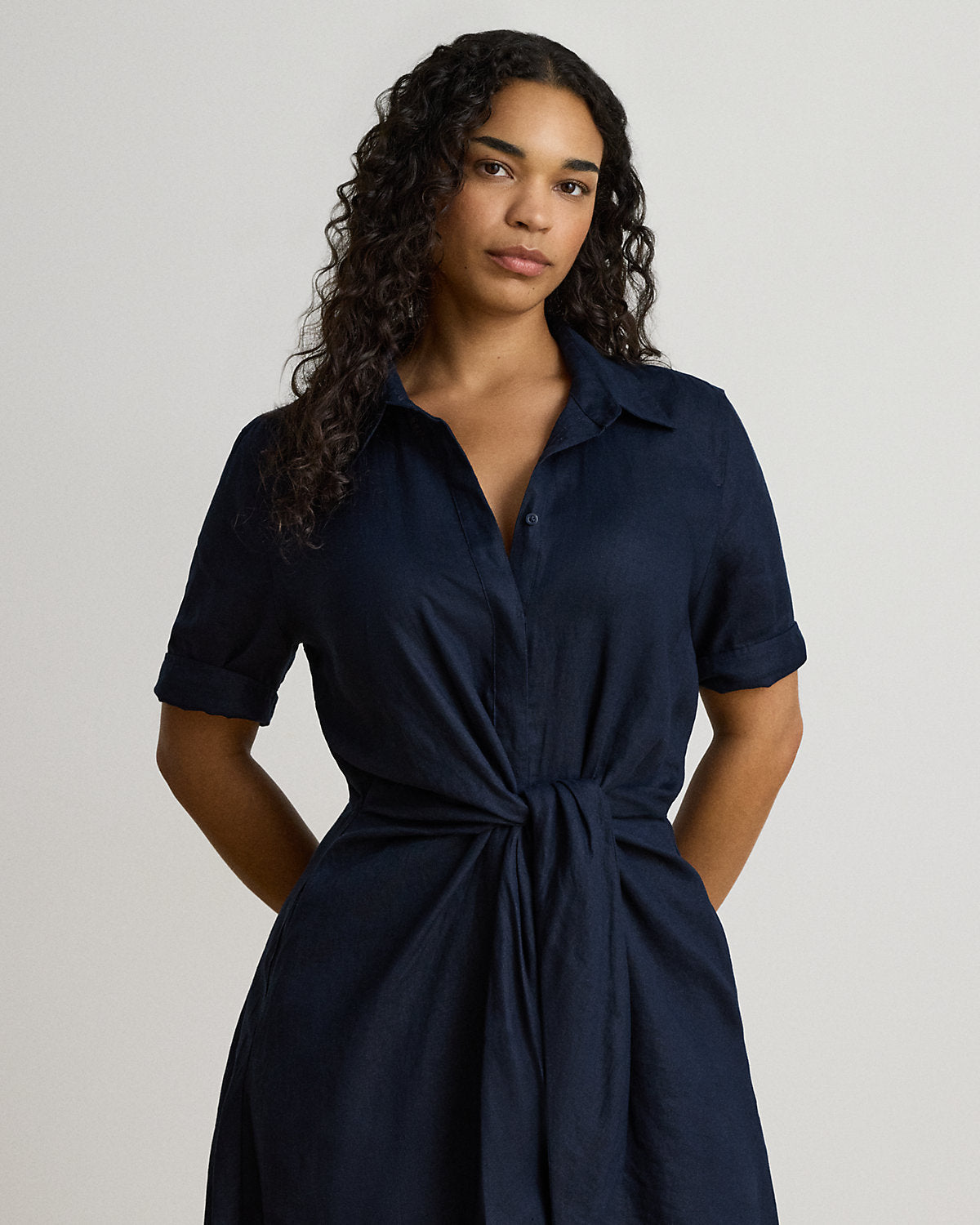 Tie-Front Linen Shirtdress