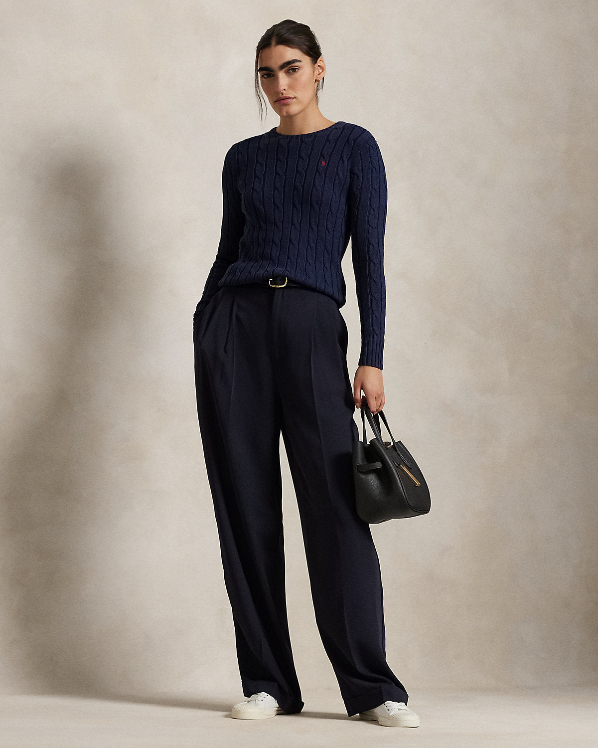 Cable-Knit Cotton Crewneck Sweater