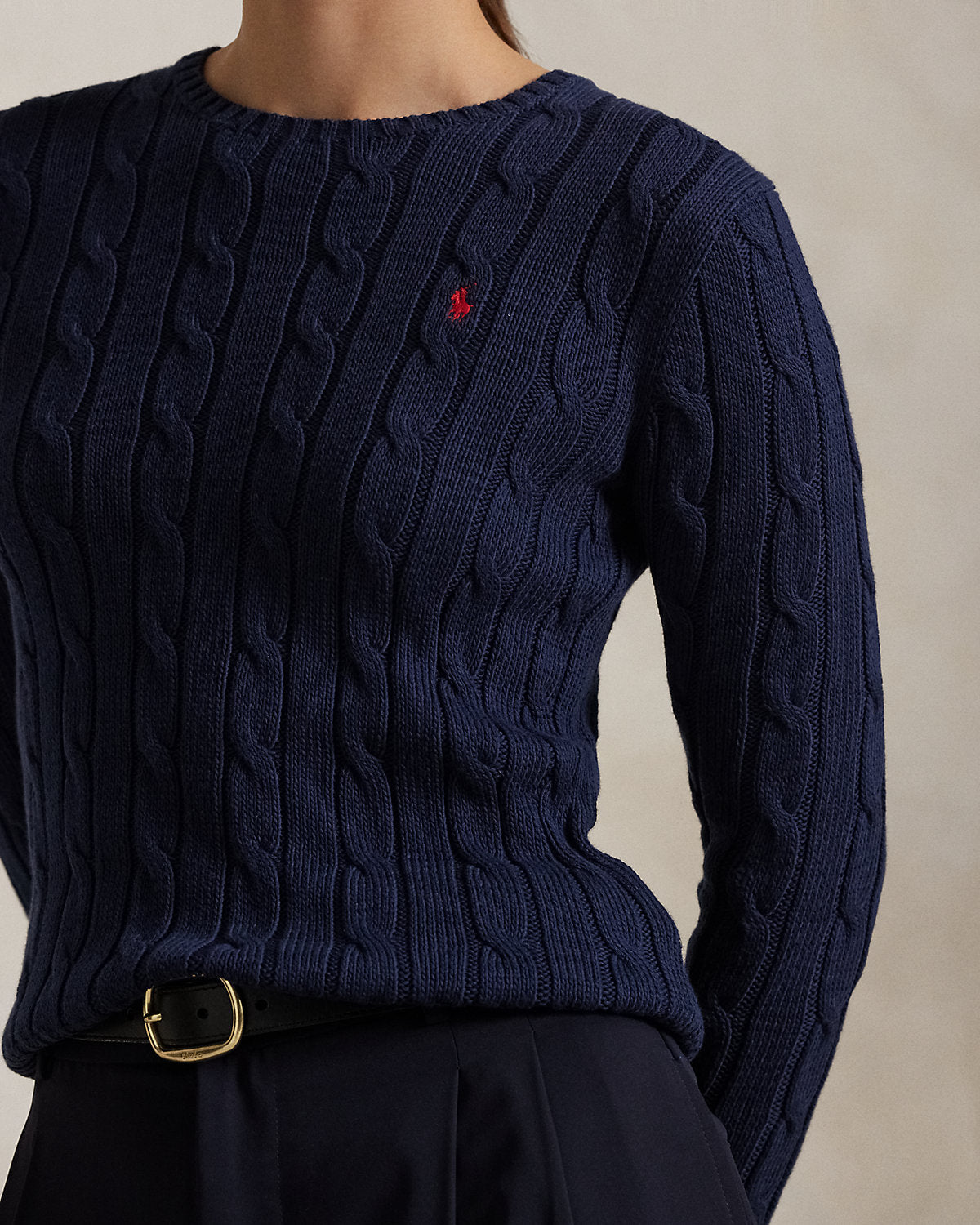 Cable-Knit Cotton Crewneck Sweater