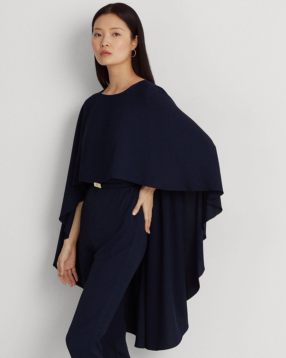 Belted Cape Georgette Jumpsuit