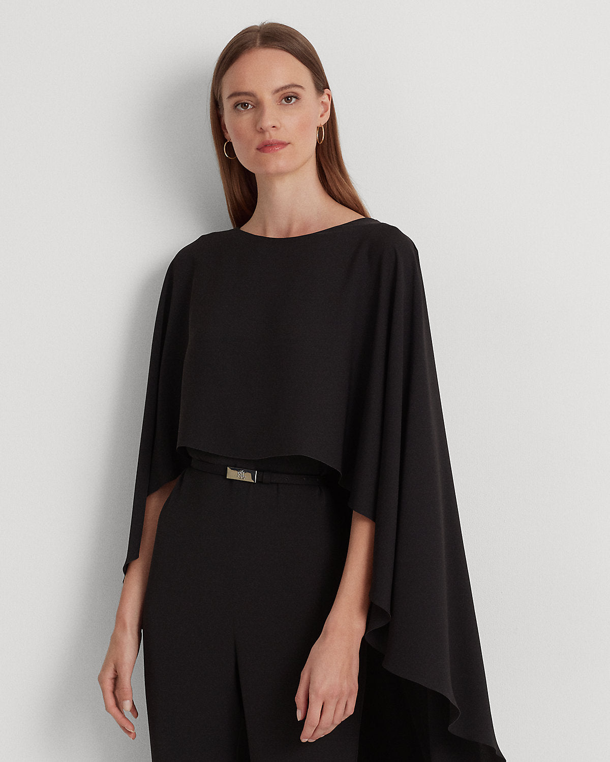 Belted Cape Georgette Jumpsuit