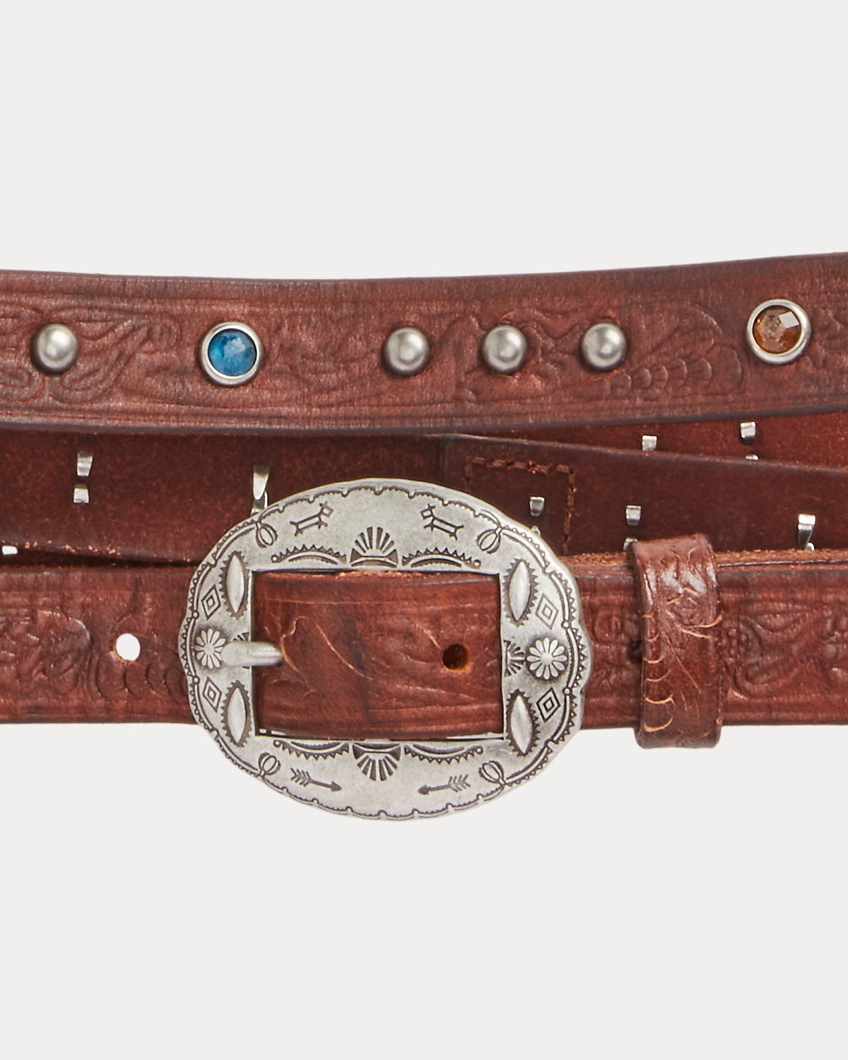 Tooled Leather Double-Wrap Belt