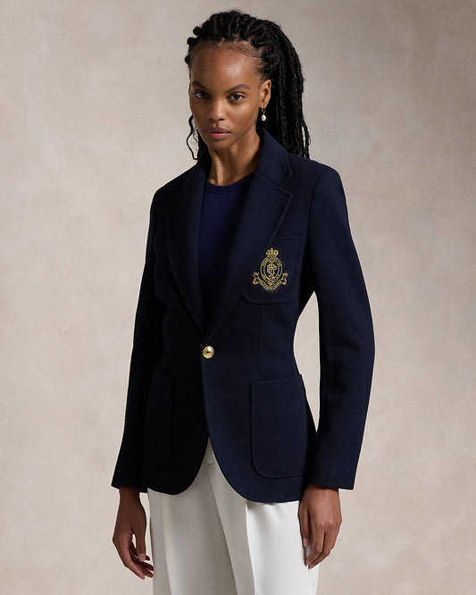 Single-Breasted Logo-Crest Knit Blazer