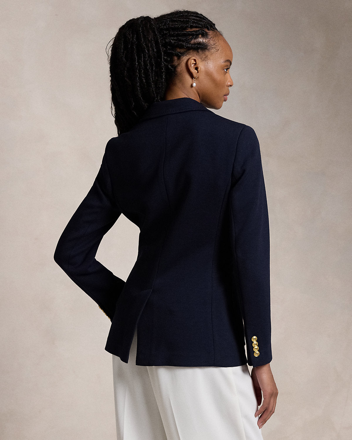 Single-Breasted Logo-Crest Knit Blazer