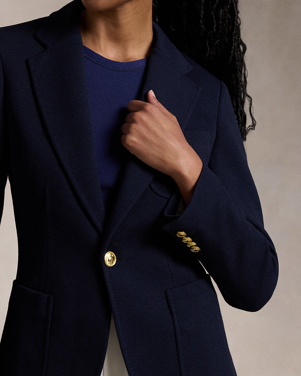 Single-Breasted Logo-Crest Knit Blazer