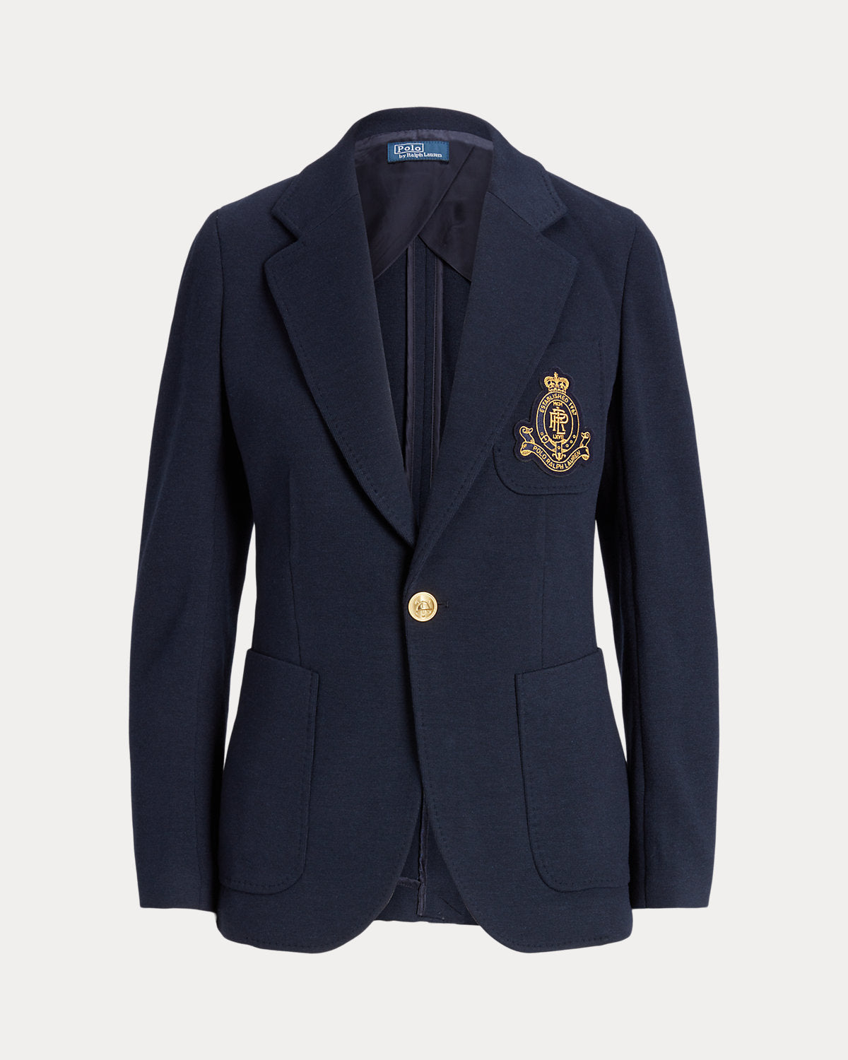 Single-Breasted Logo-Crest Knit Blazer