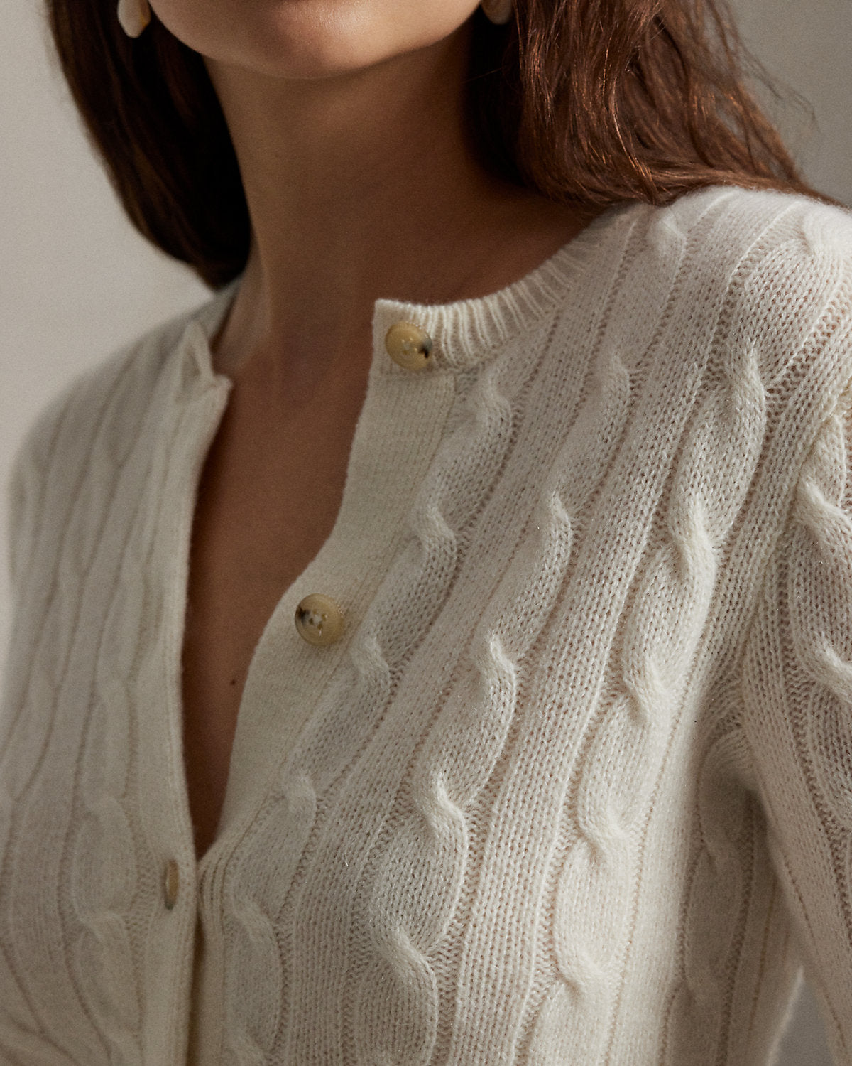 Cable-Knit Cashmere Crewneck Cardigan