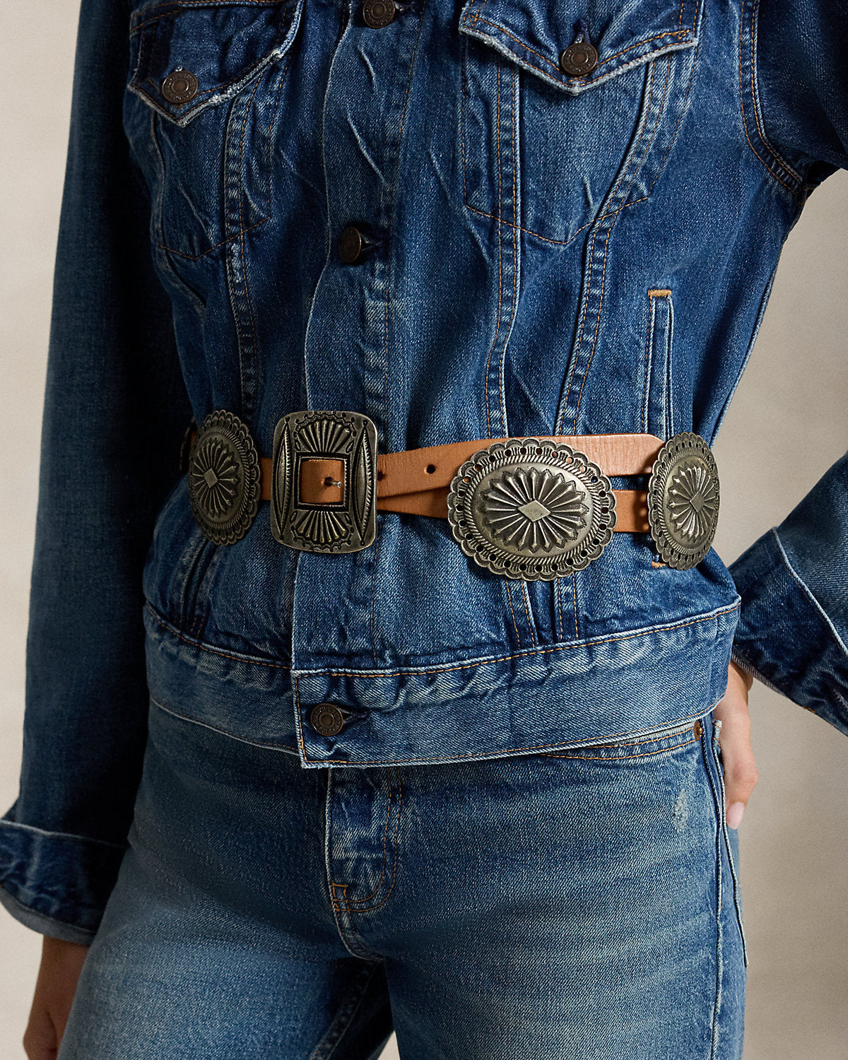 Metal-Accent Leather Belt