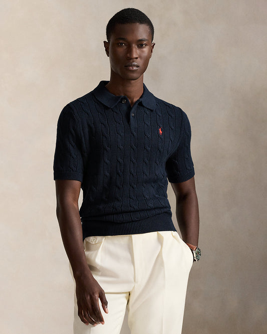 Cable-Knit Cotton Polo Sweater