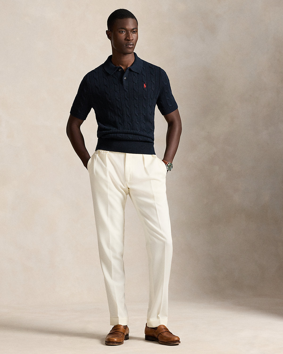 Cable-Knit Cotton Polo Sweater