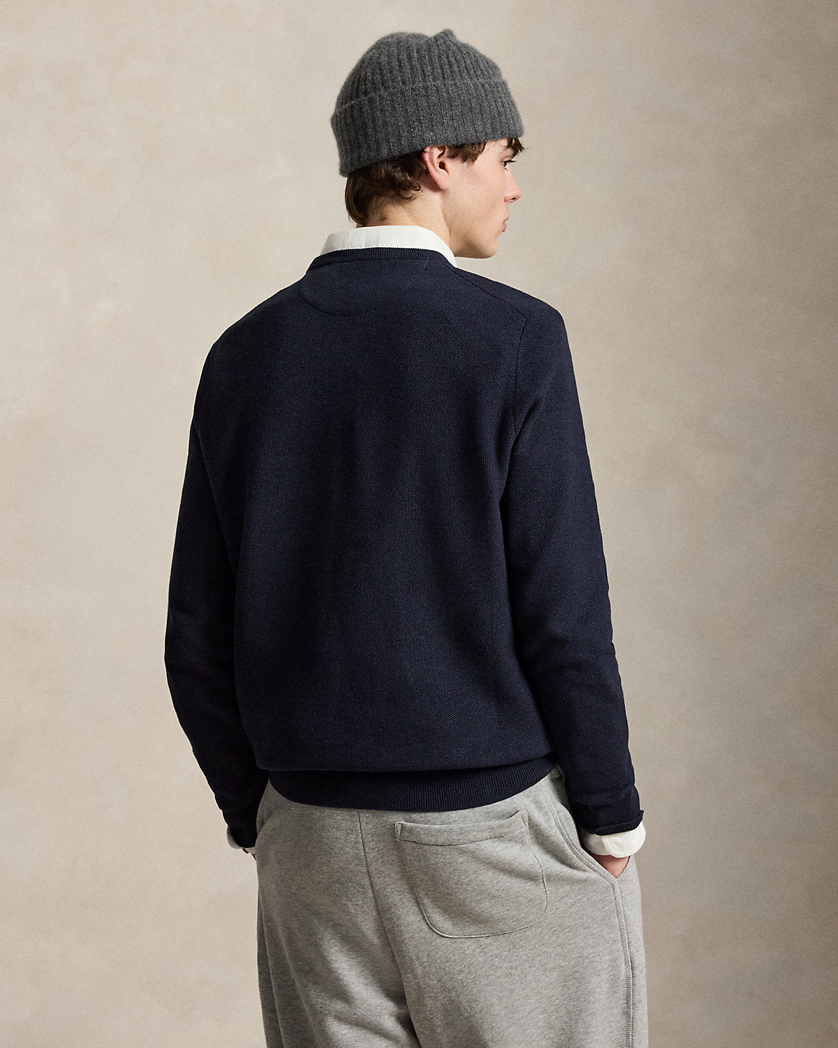 Mesh-Knit Cotton Crewneck Sweater
