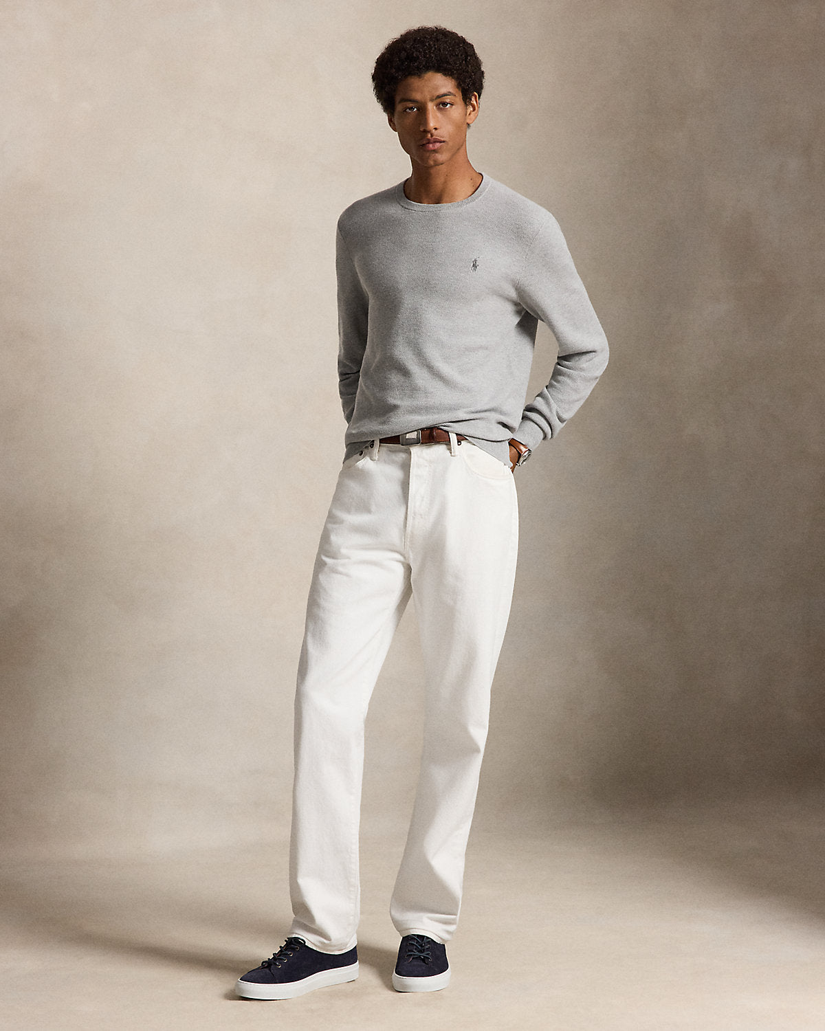 Mesh-Knit Cotton Crewneck Sweater