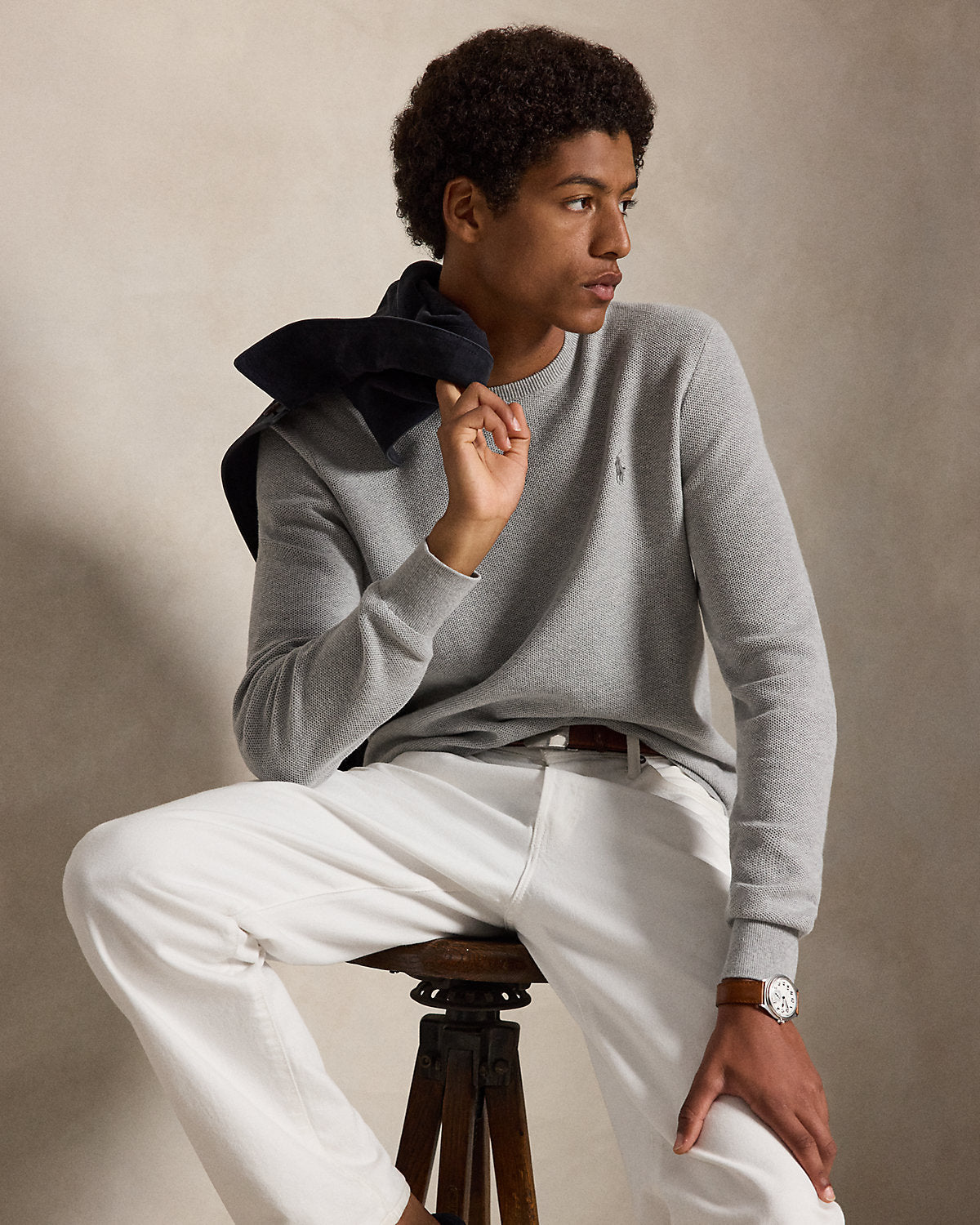 Mesh-Knit Cotton Crewneck Sweater